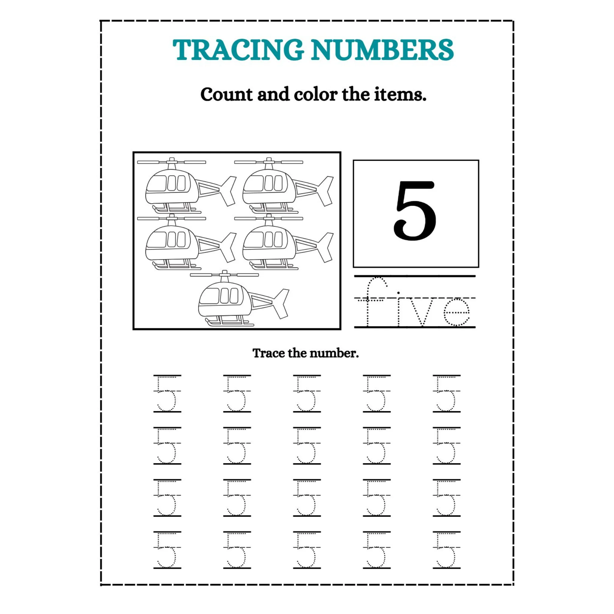 Tracing Numbers Count and Color Worksheets - Image 3