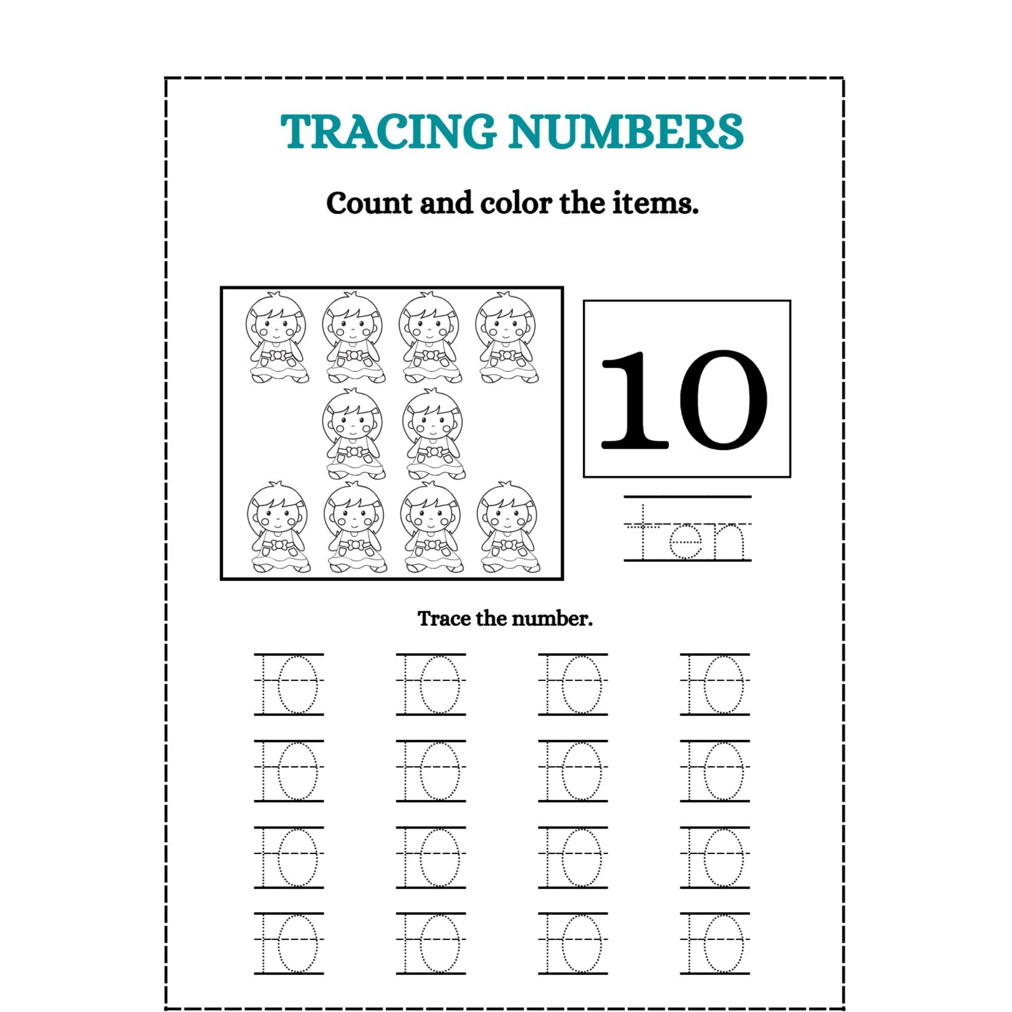 Tracing Numbers Count and Color Worksheets - Image 4
