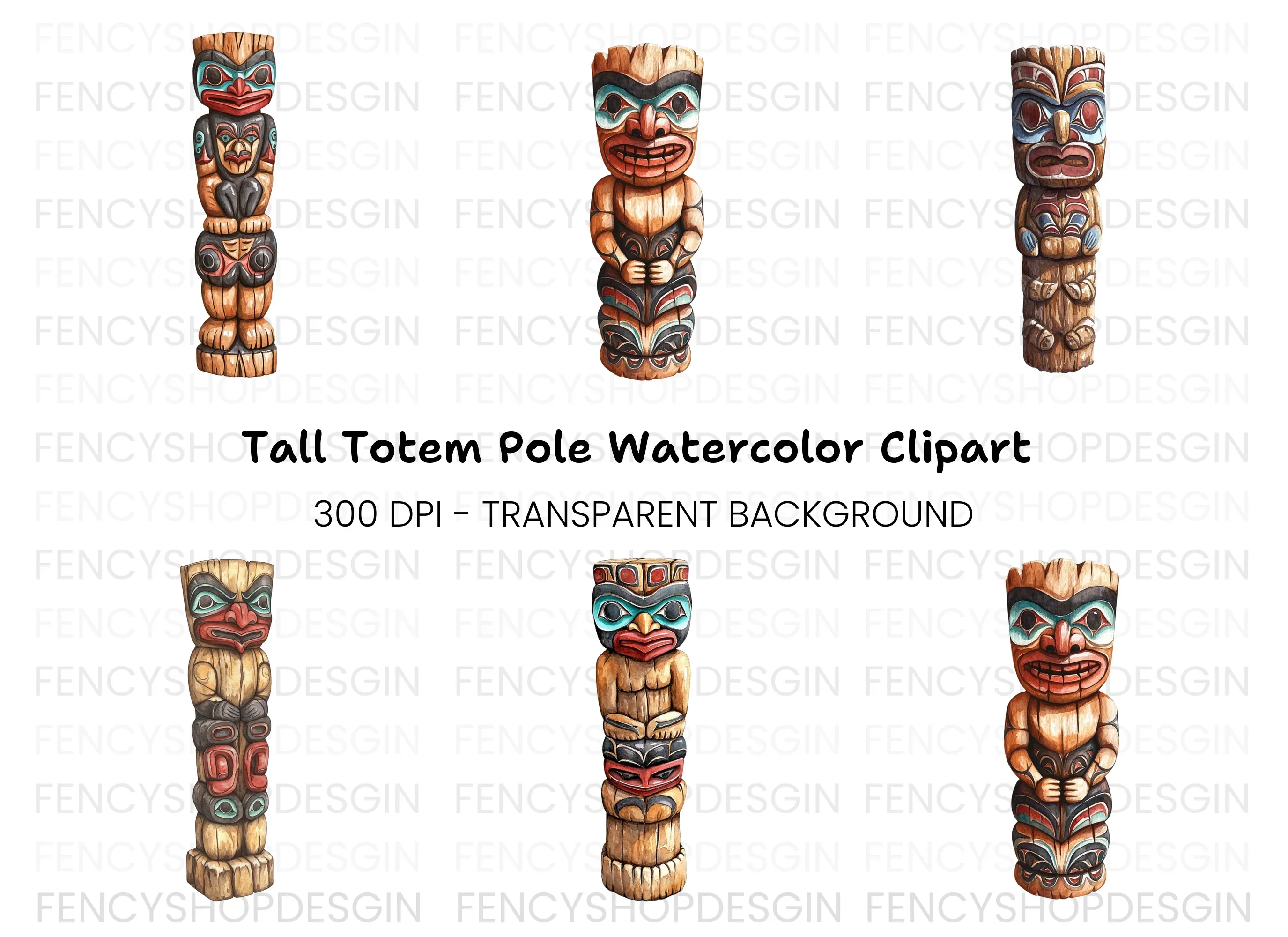 Traditional Totem Pole Clipart Bundle