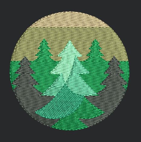 Trees With Moon Embroidery Design