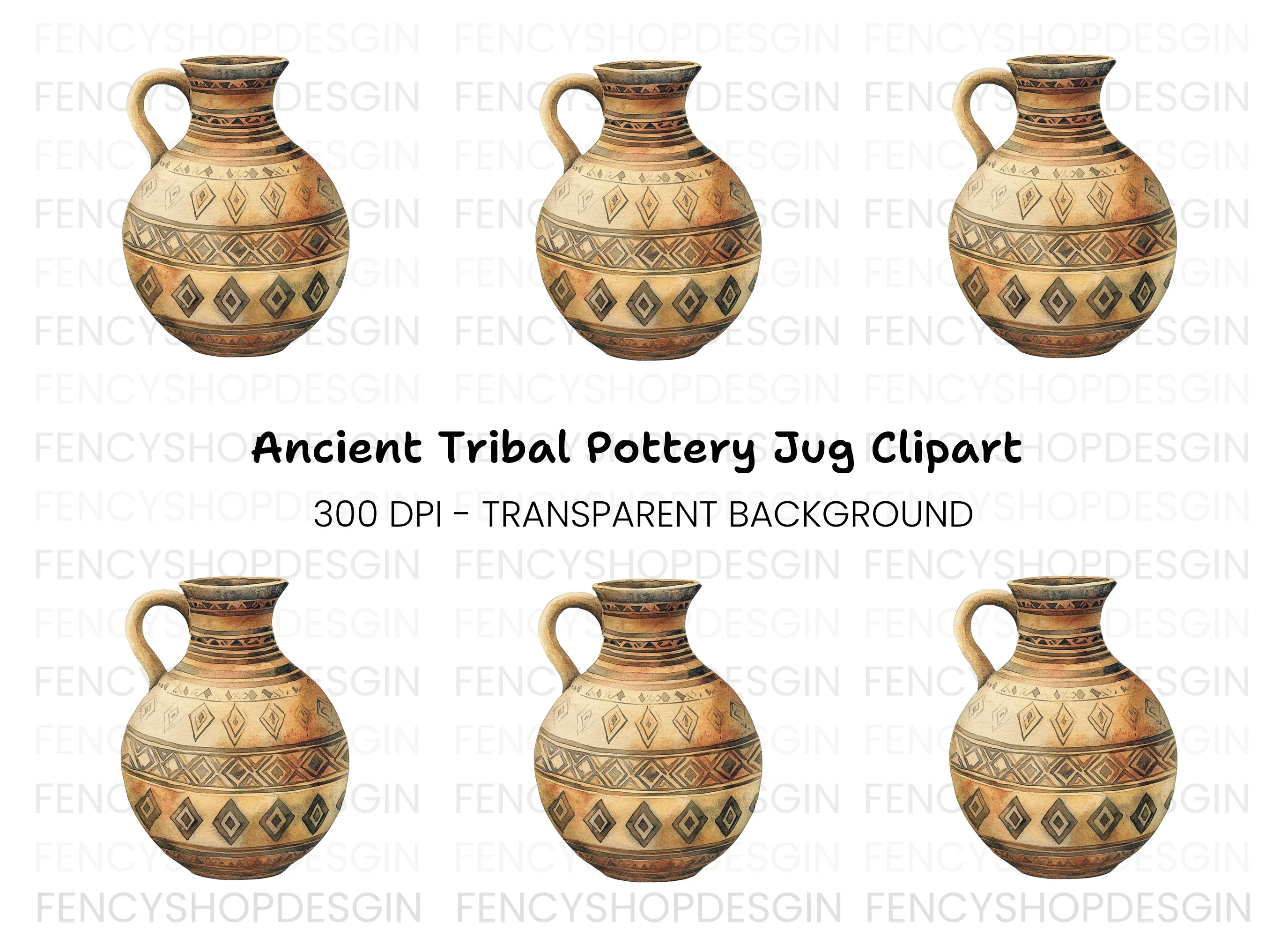 Tribal Patterned Earthenware Jug Clipart Bundle