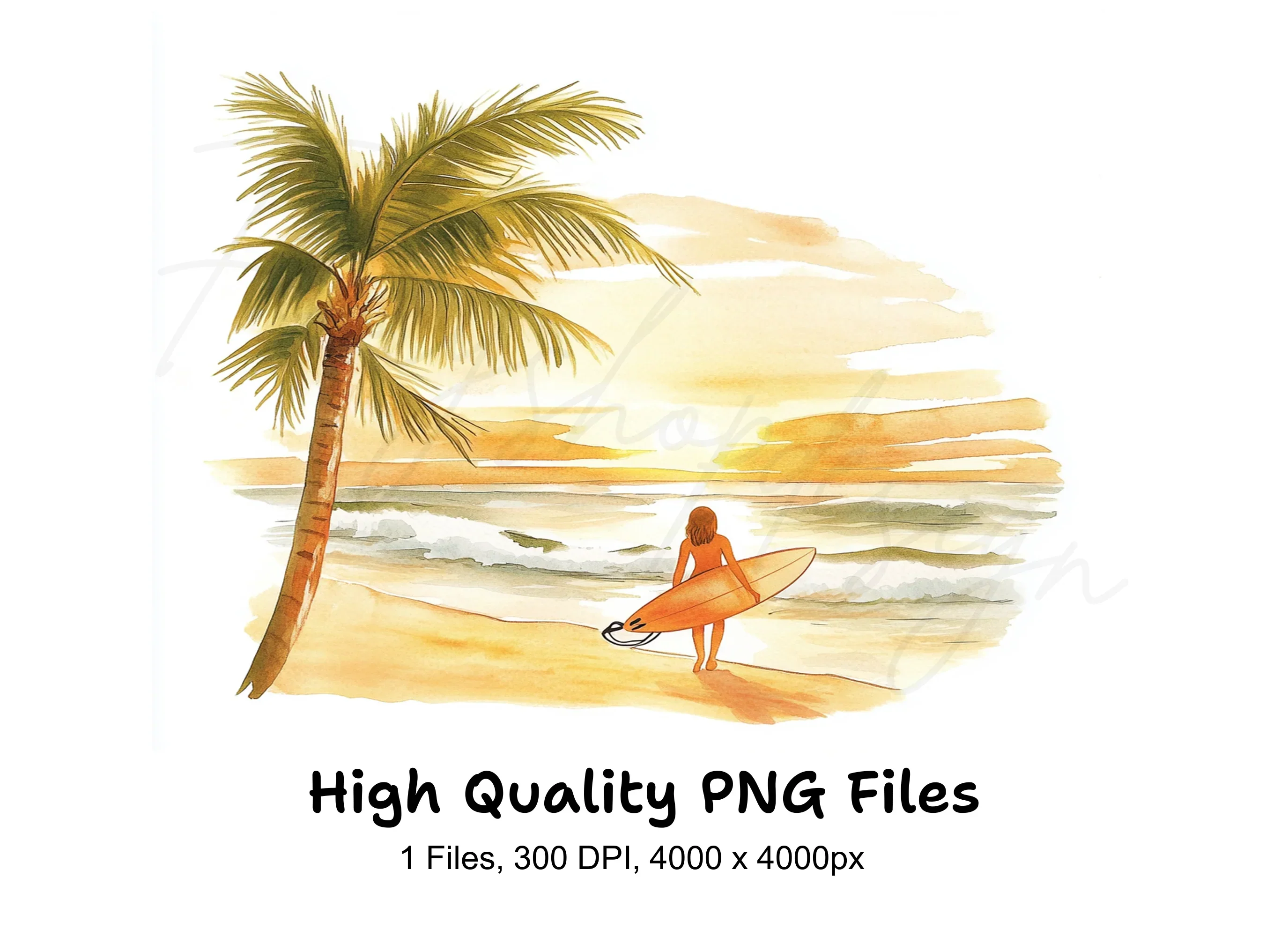Tropical Beach Sunset Surfer Girl Clipart Bundle
