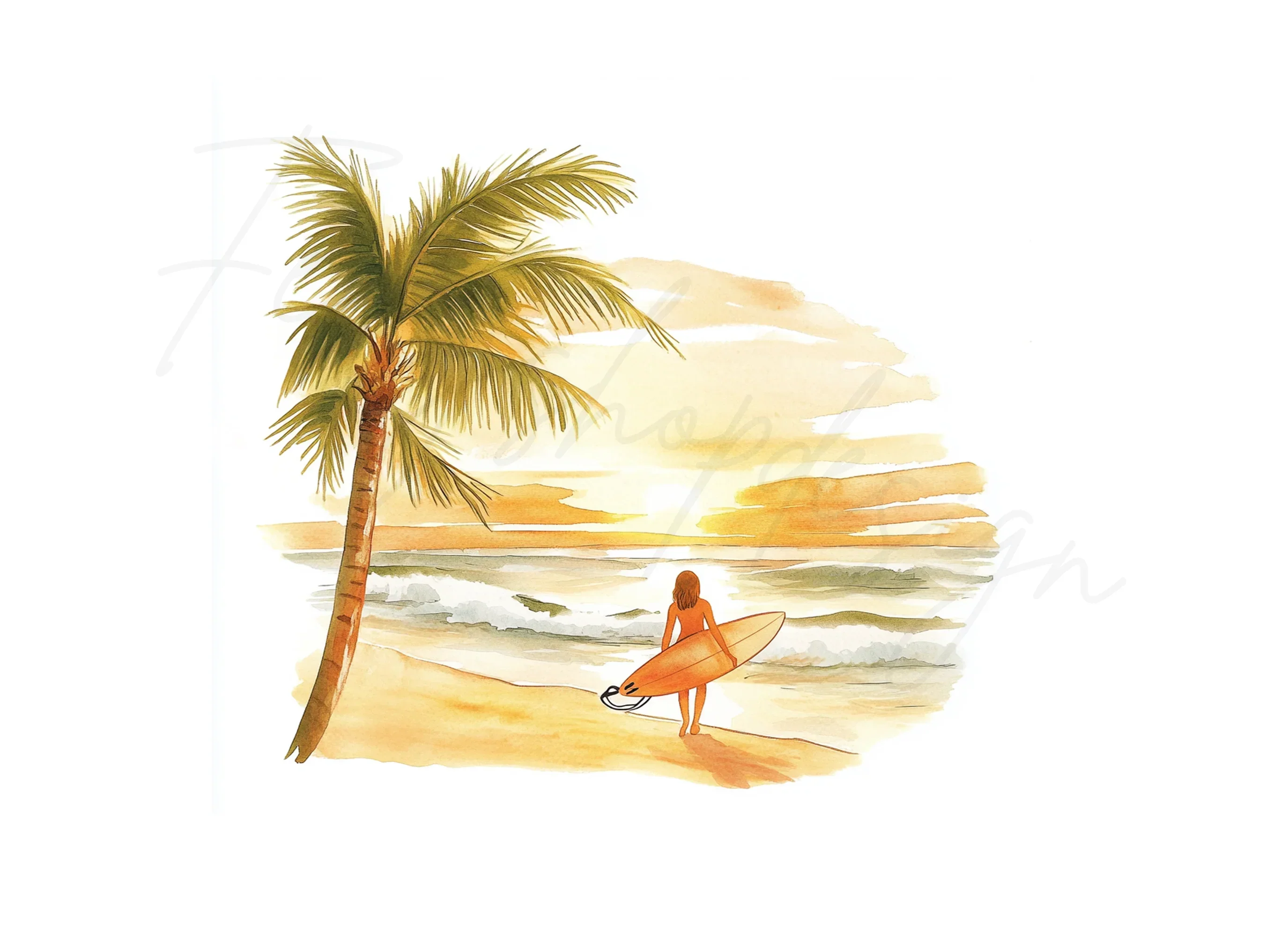 Tropical Beach Sunset Surfer Girl Clipart Bundle - Image 3