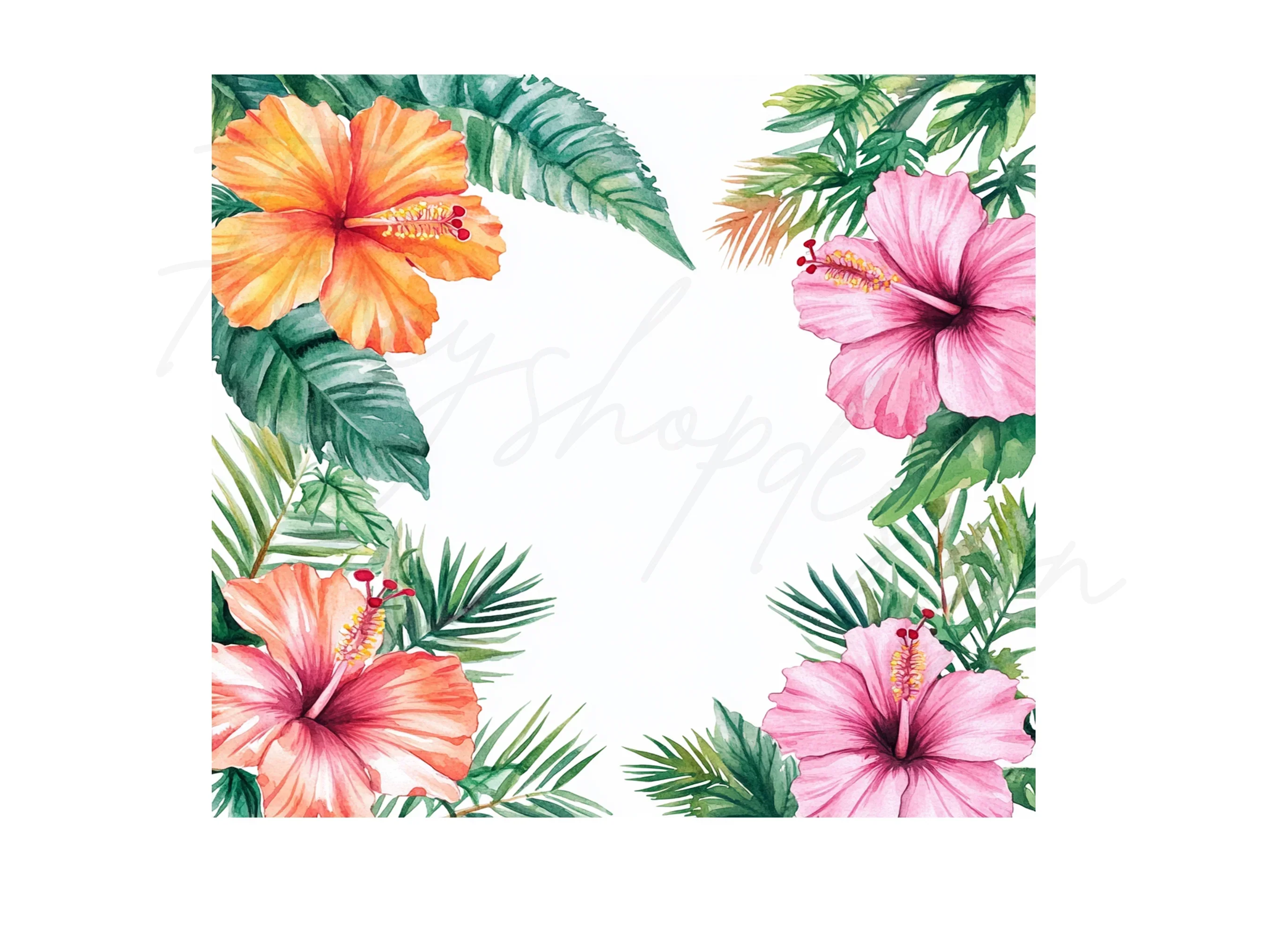 Tropical Hibiscus Frame Clipart Bundle - Image 3