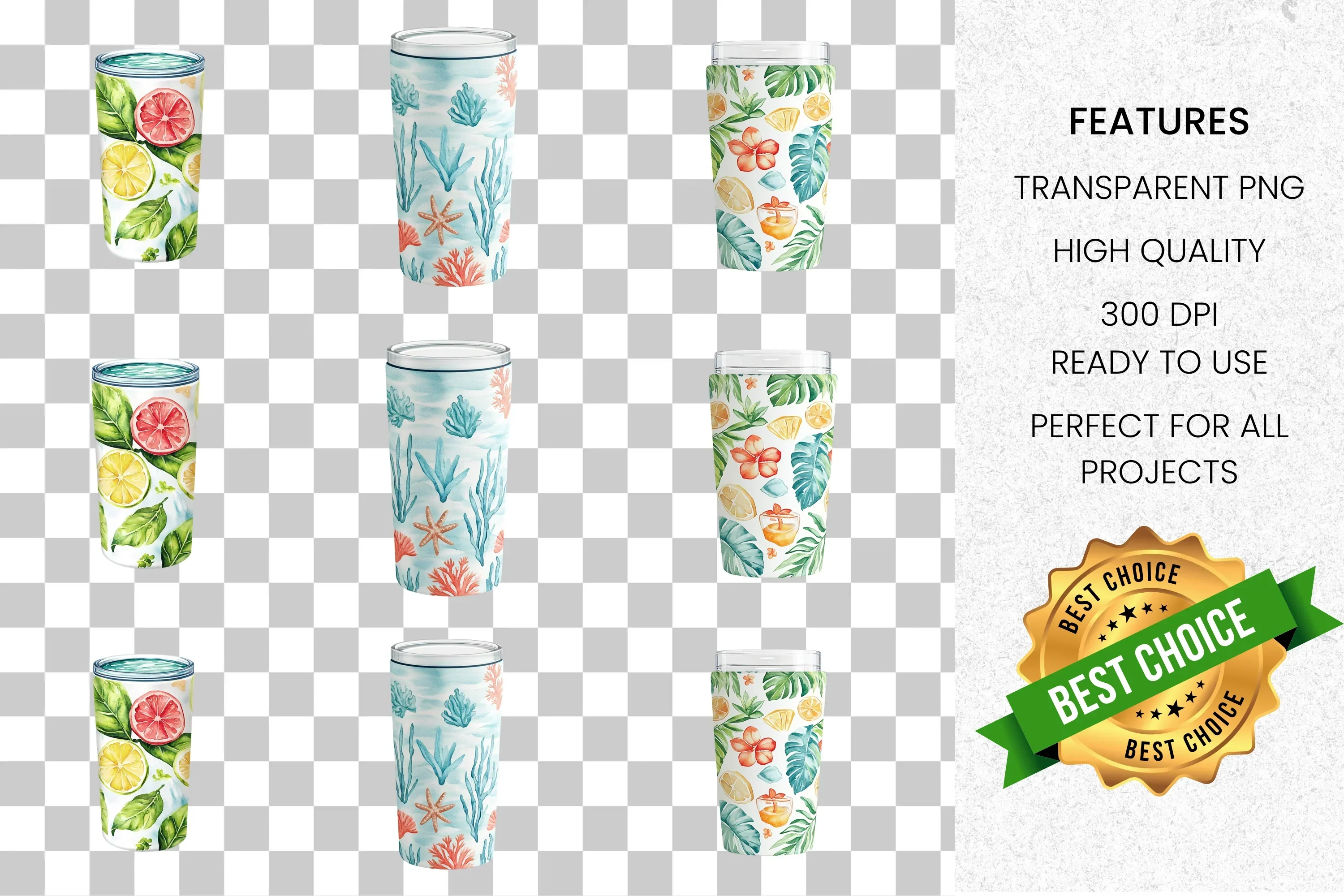 Tropical Summer Tumbler Clipart Bundle - Image 2