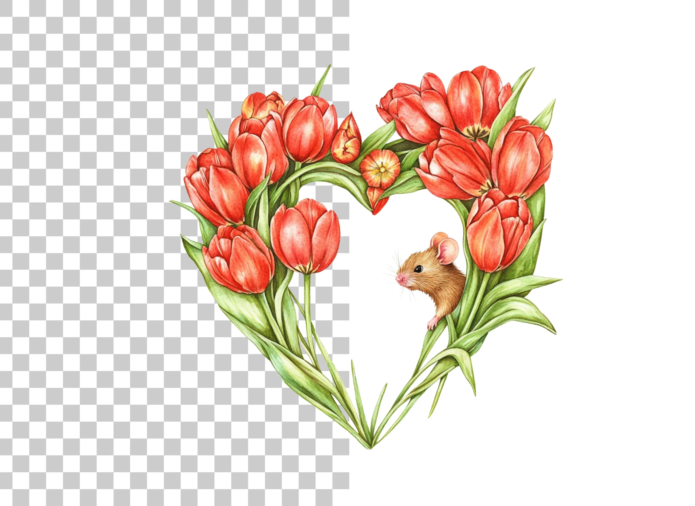 Tulip Heart with Cute Mouse Clipart Bundle - Image 2
