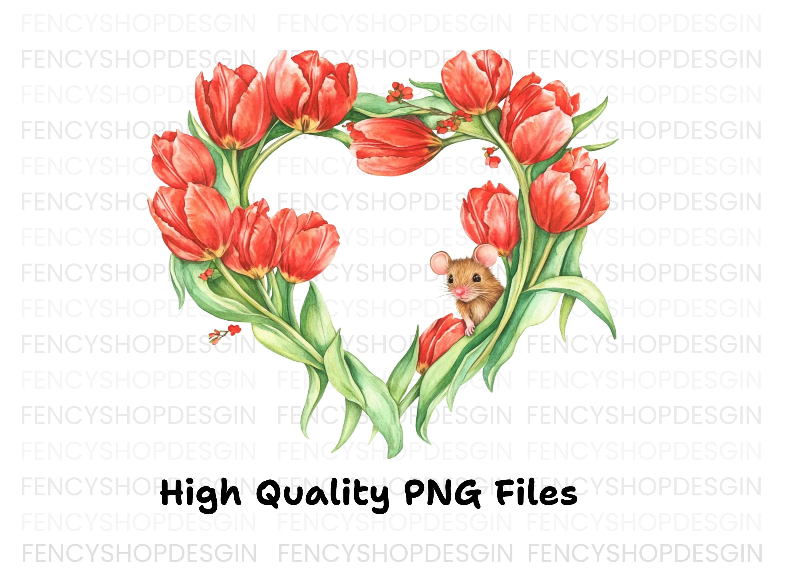 Tulip Heart with Cute Mouse Clipart Bundle - Image 3