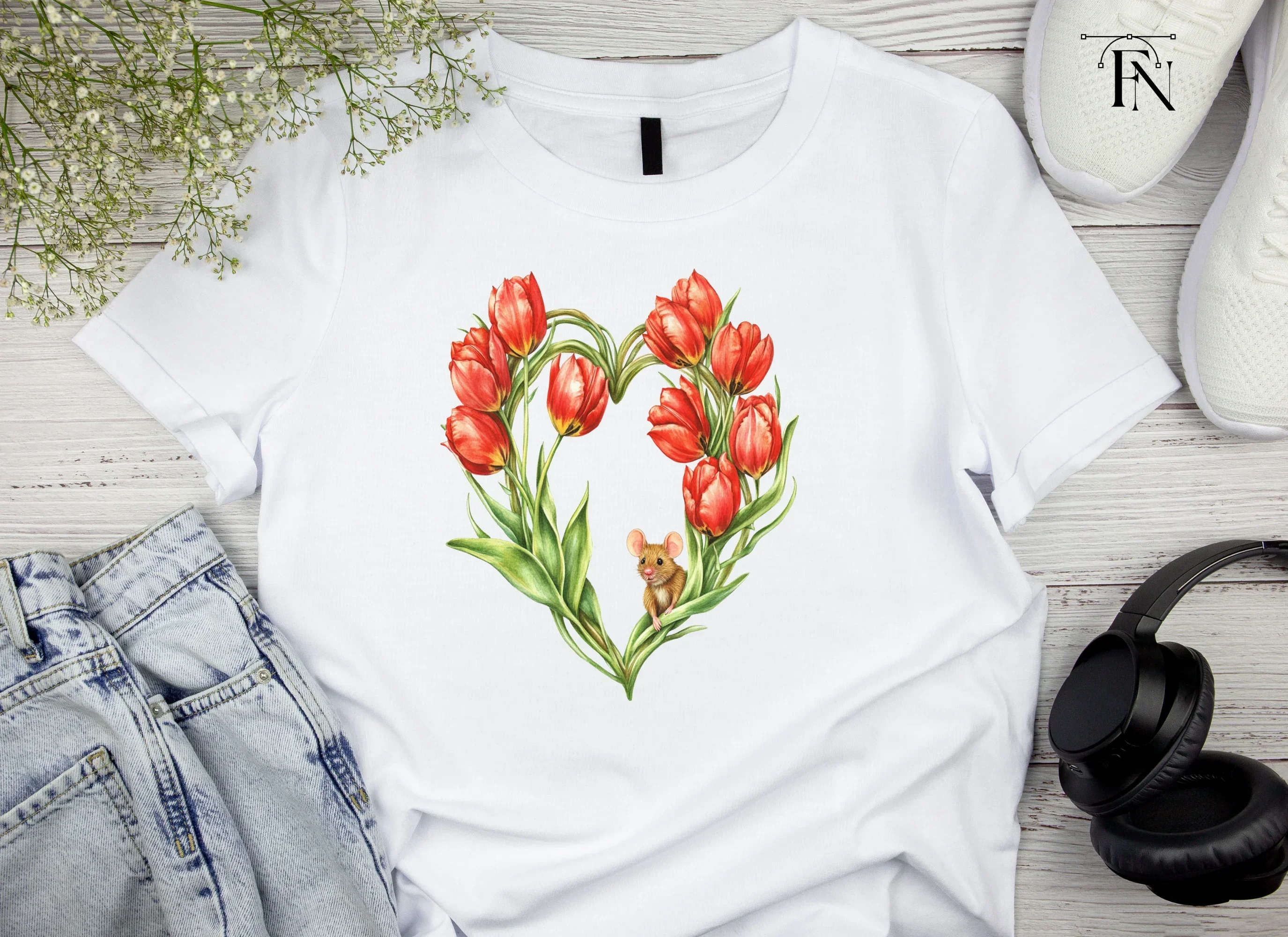 Tulip Heart with Cute Mouse Clipart Bundle - Image 4