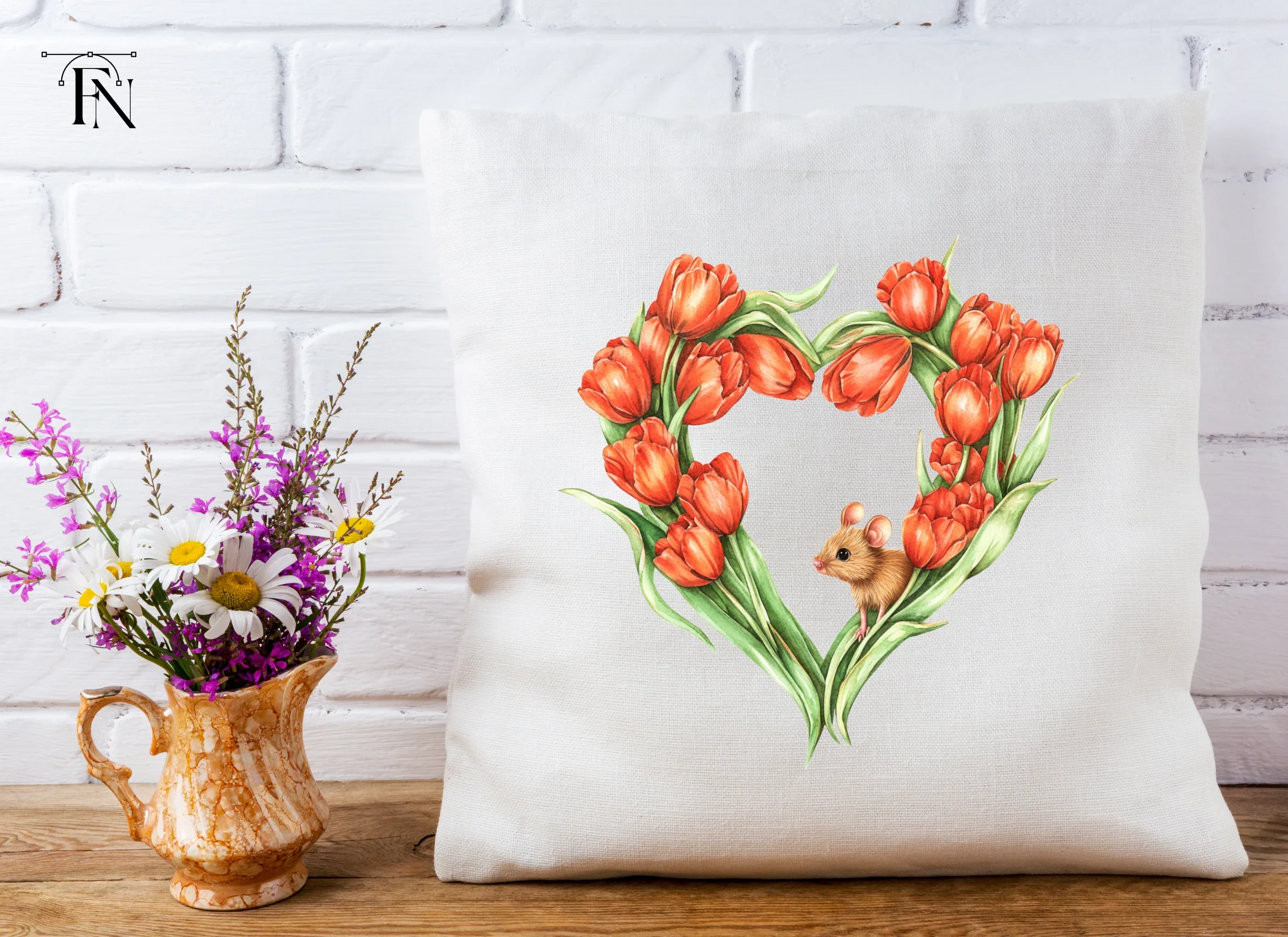 Tulip Heart with Cute Mouse Clipart Bundle - Image 5