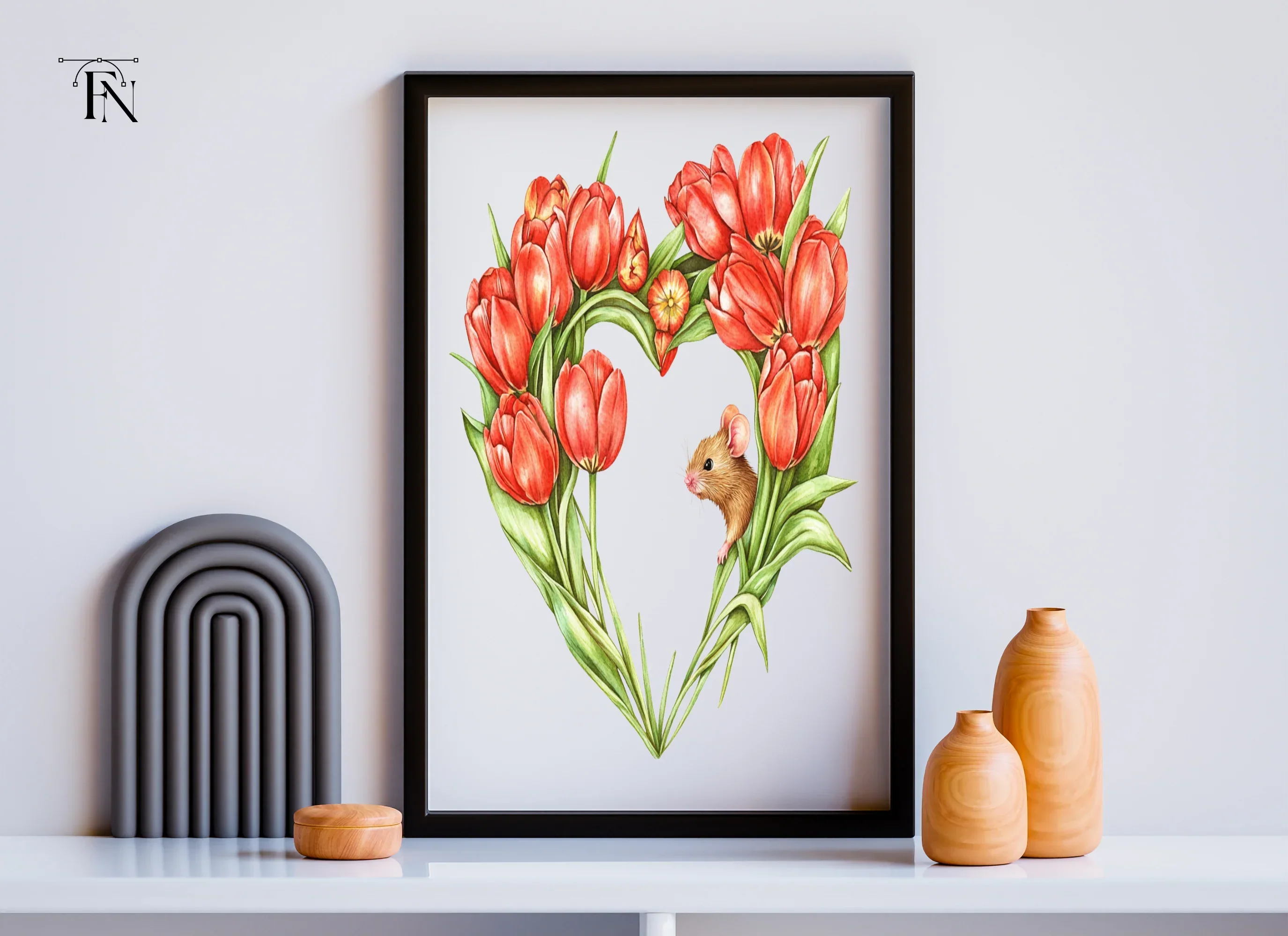 Tulip Heart with Cute Mouse Clipart Bundle - Image 6