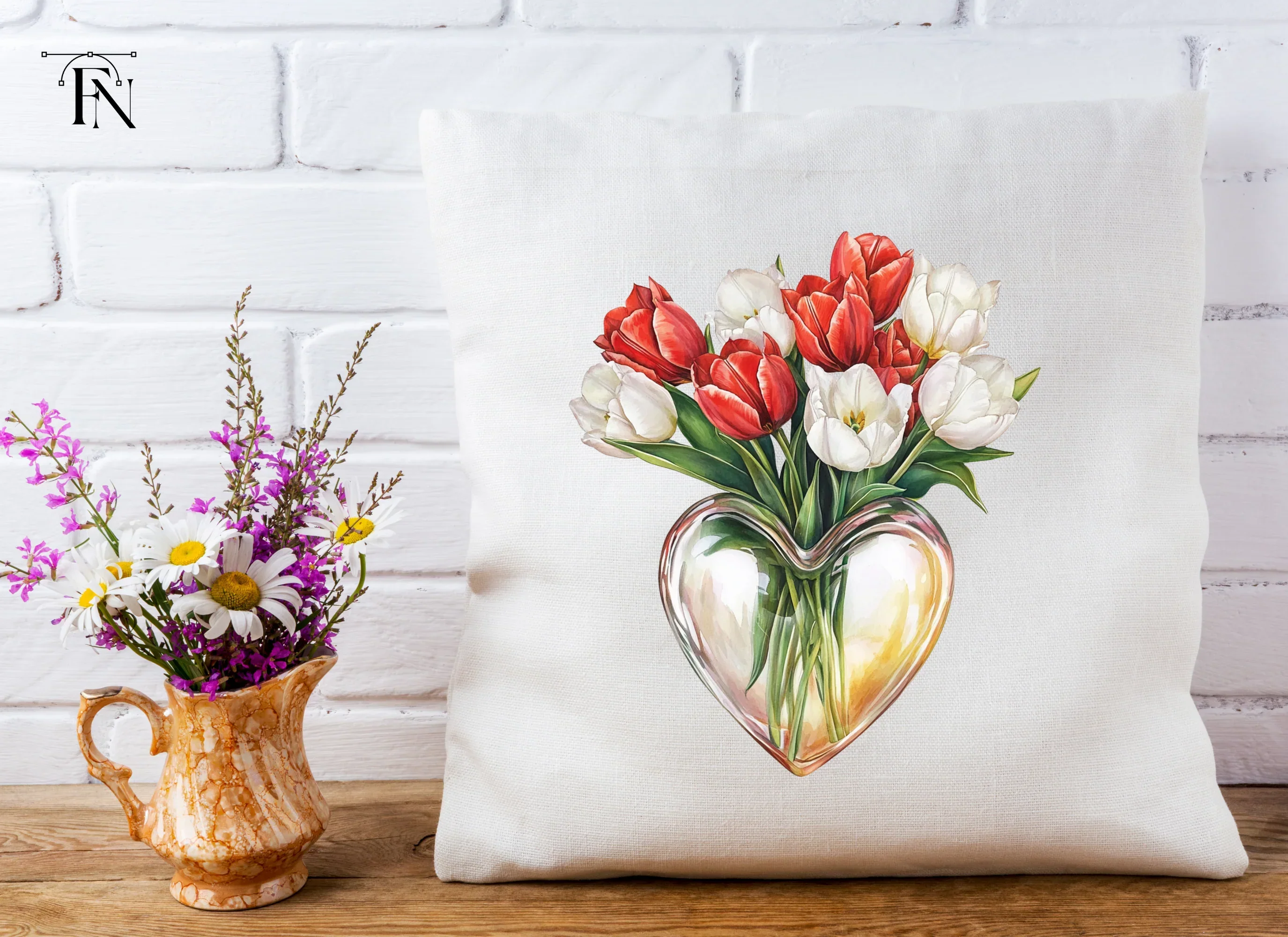 Tulips in Heart Vase Clipart Bundle - Image 4