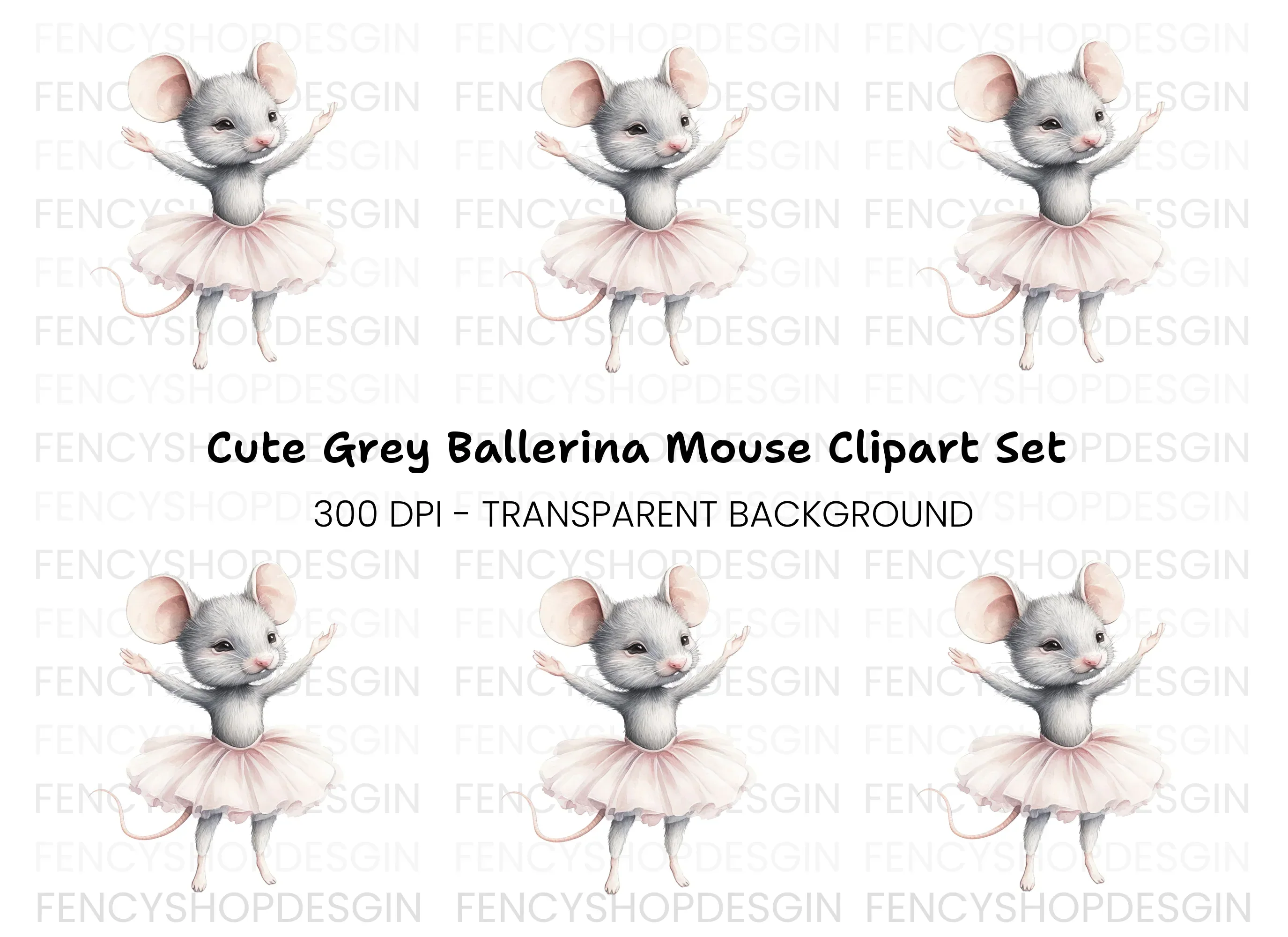 Twin Grey Ballerina Mice Clipart Bundle