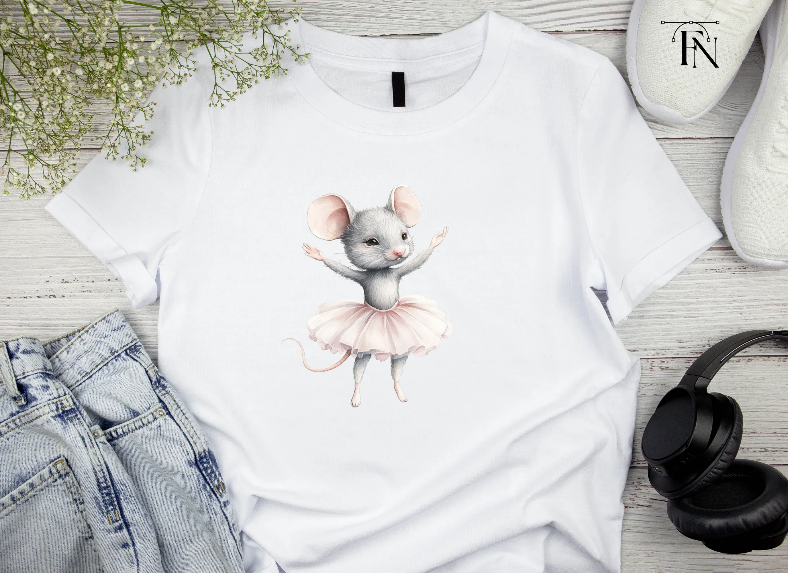 Twin Grey Ballerina Mice Clipart Bundle - Image 5