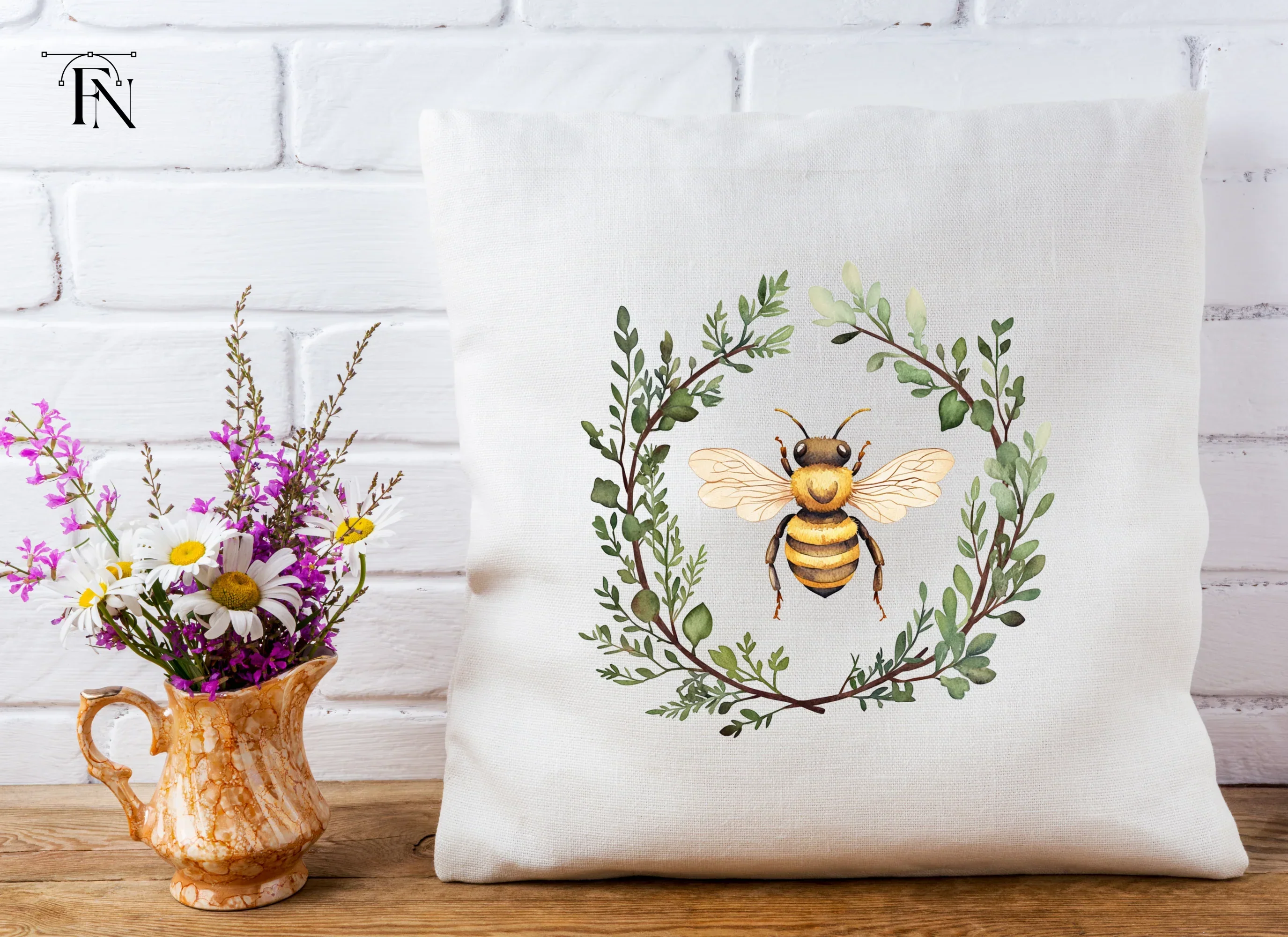 Two Bees in Botanical Wreaths Clipart Bundle - Image 5