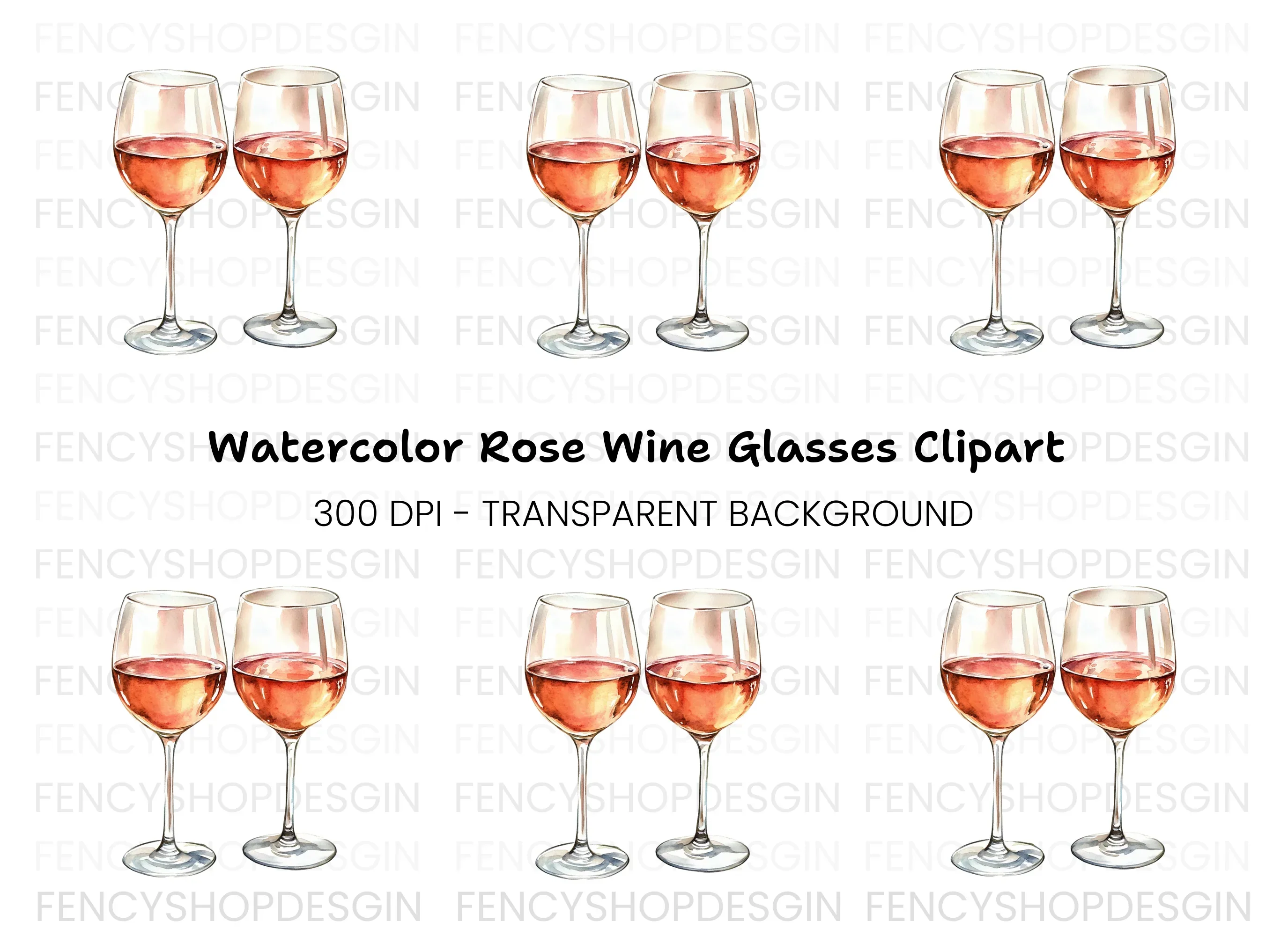 Two Glasses of Rose Wine Clipart Bundle