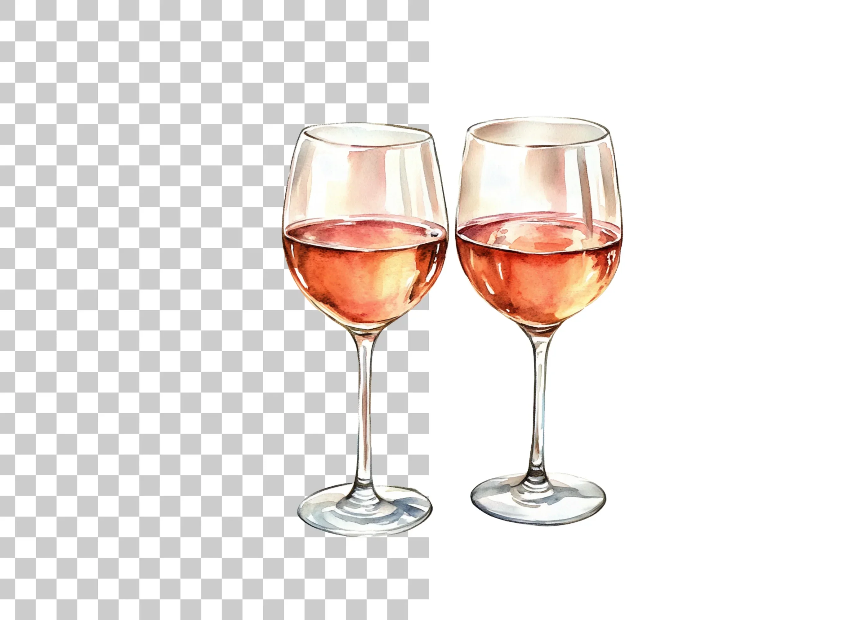 Two Glasses of Rose Wine Clipart Bundle - Image 2