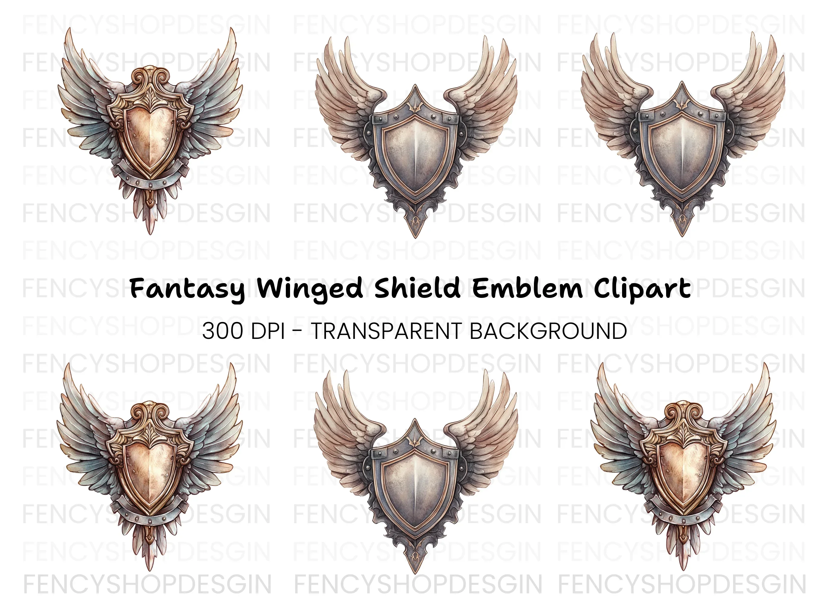 Two Winged Shields Clipart Bundle
