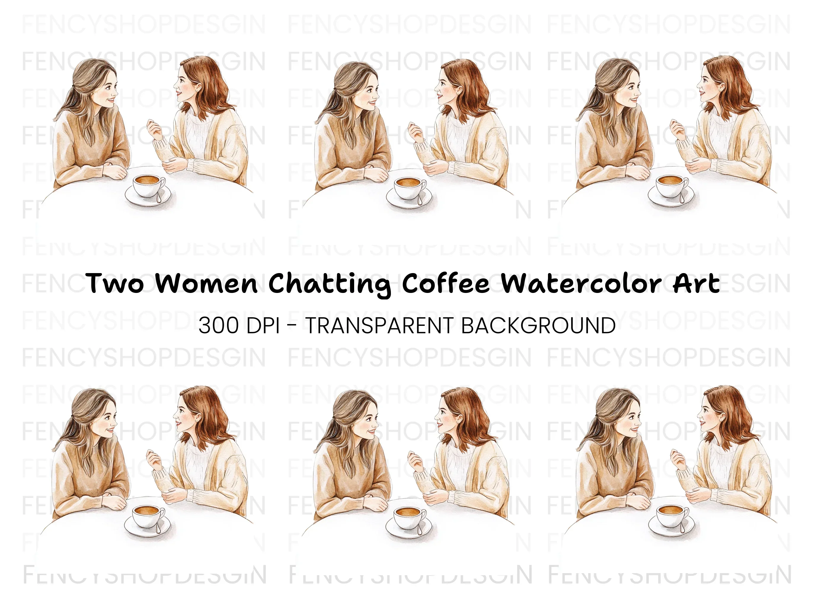 Two Women Chatting Over Coffee Clipart Bundle
