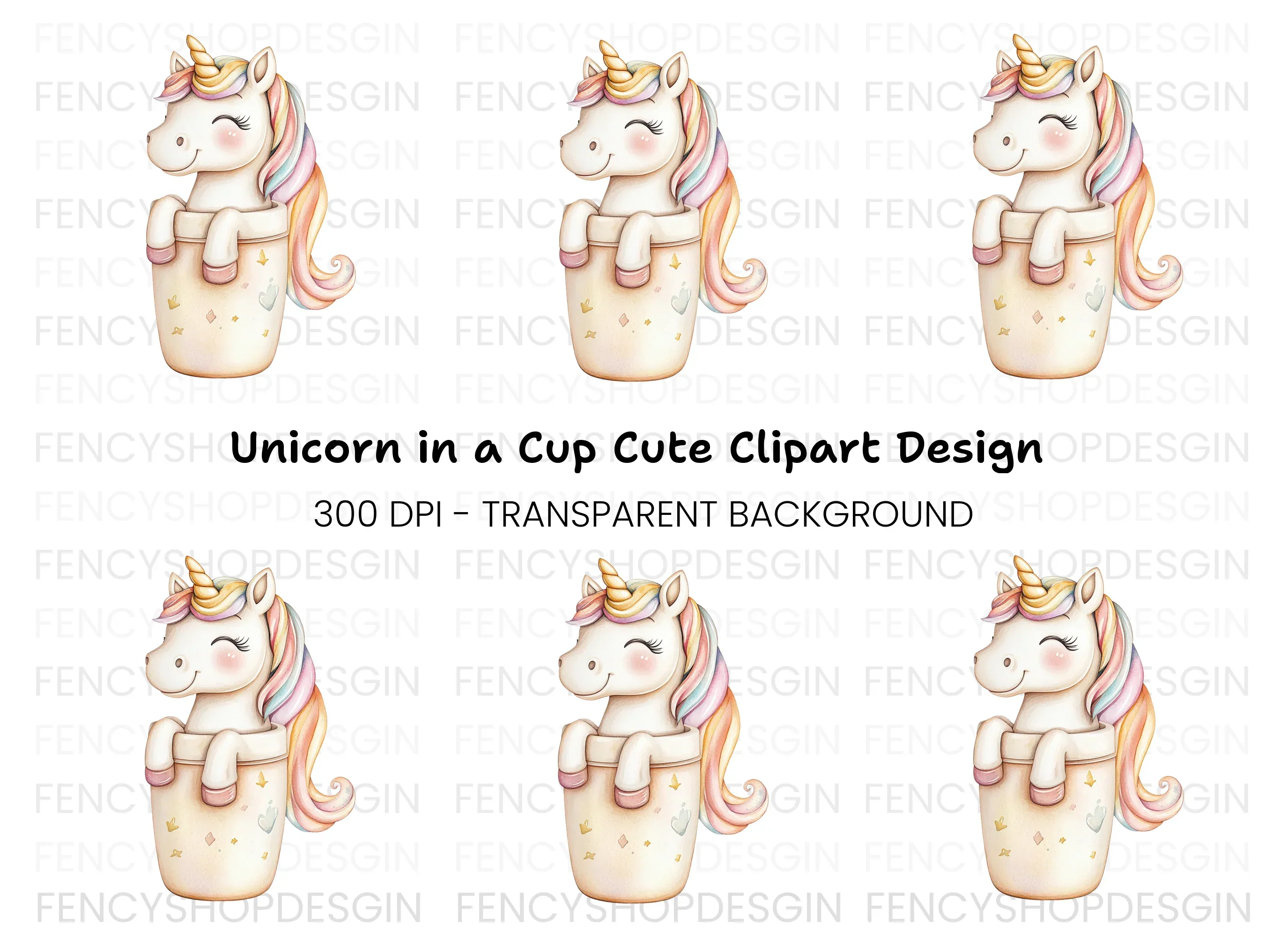 Unicorn in Cup Clipart Bundle