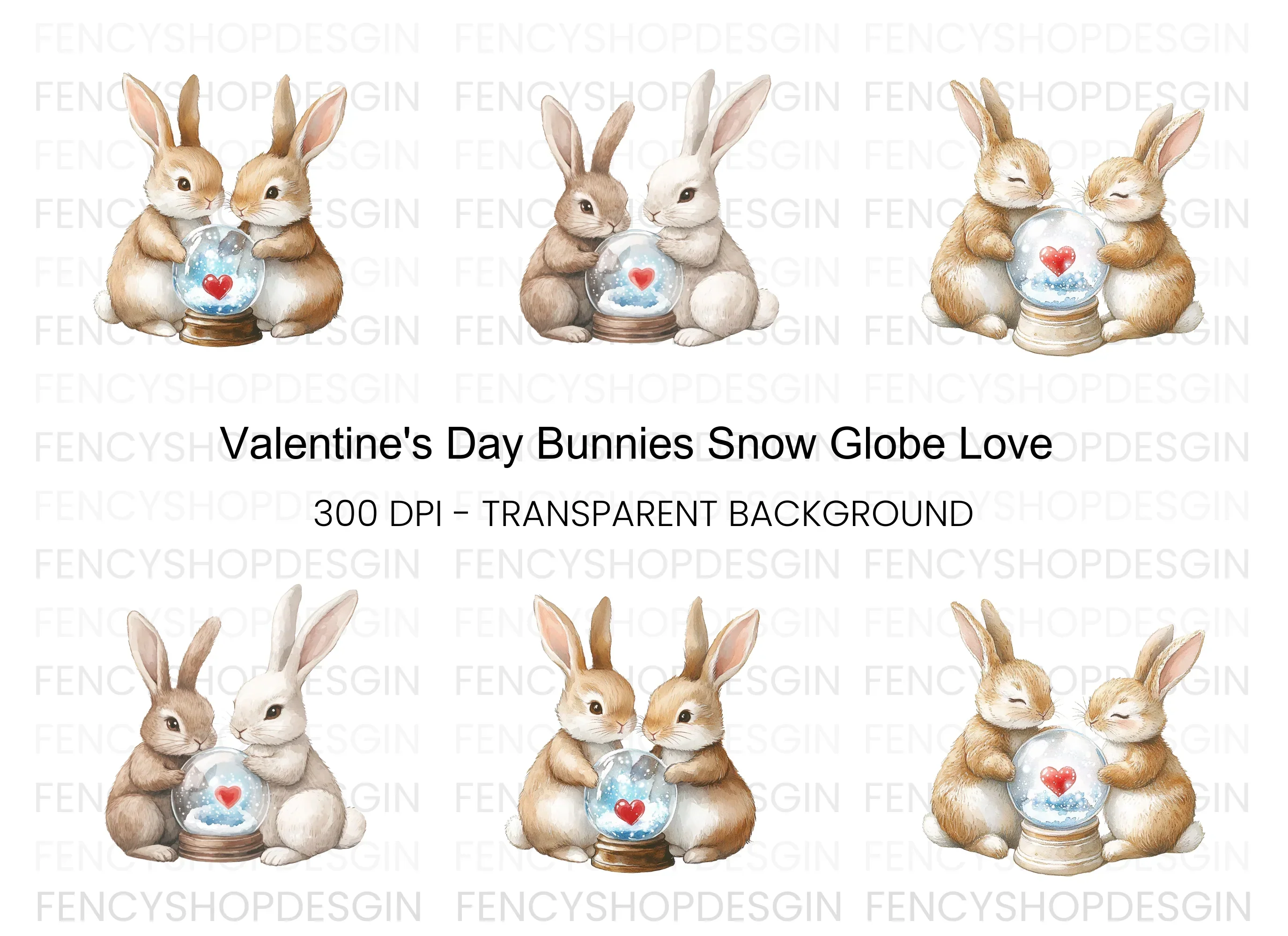 Valentine Bunny Snow Globe Clipart Bundle