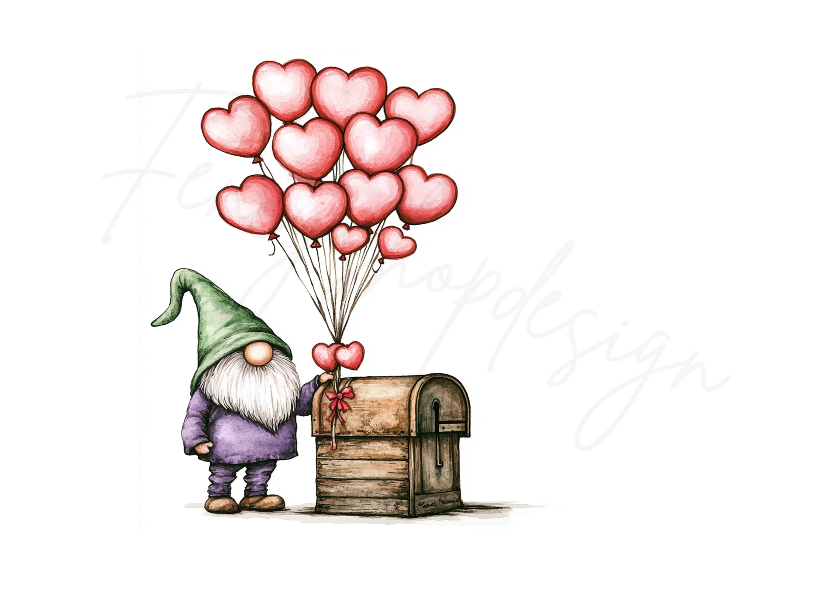 Valentine Gnomes with Heart Balloons Clipart Bundle - Image 2