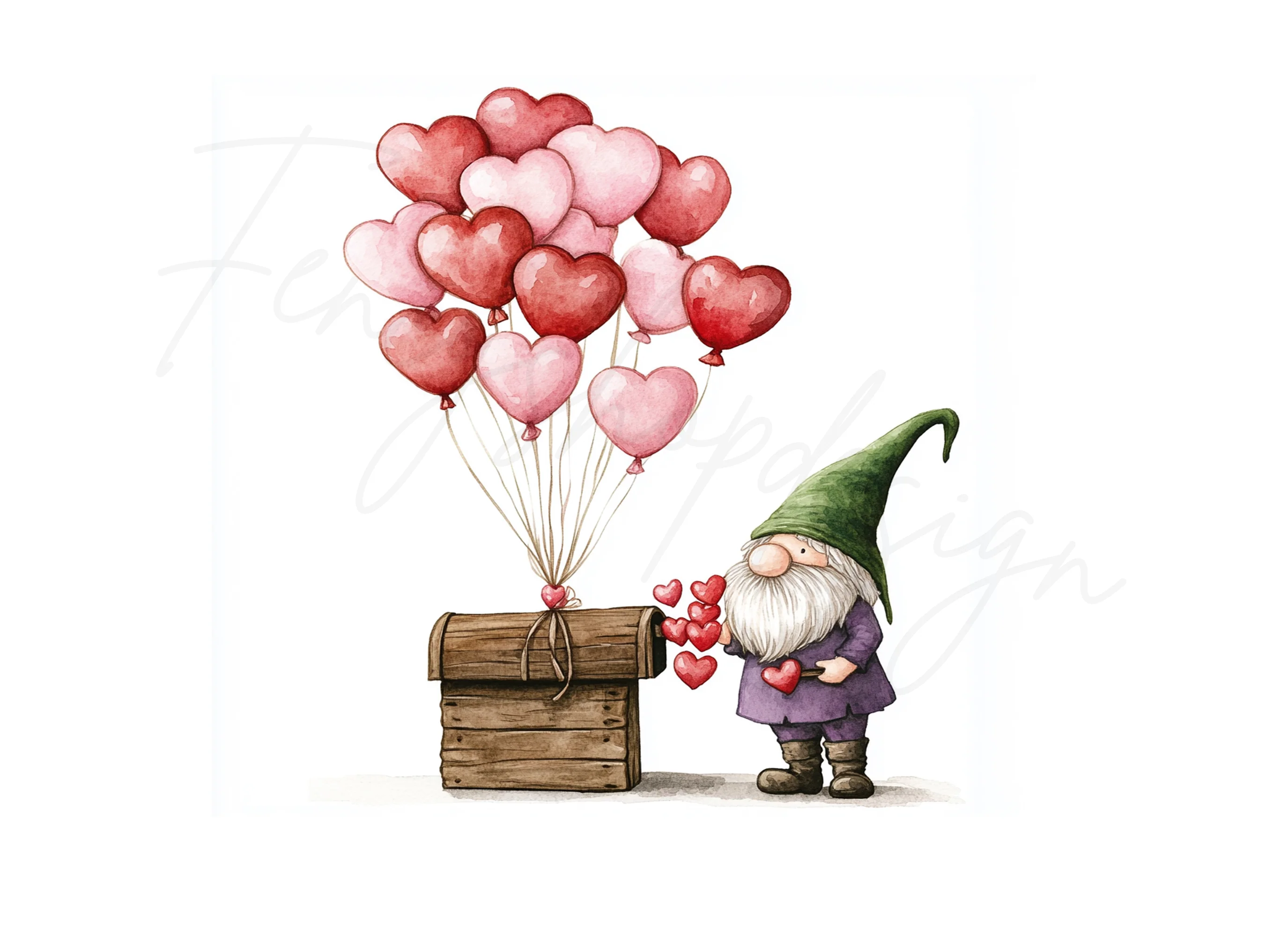 Valentine Gnomes with Heart Balloons Clipart Bundle - Image 3