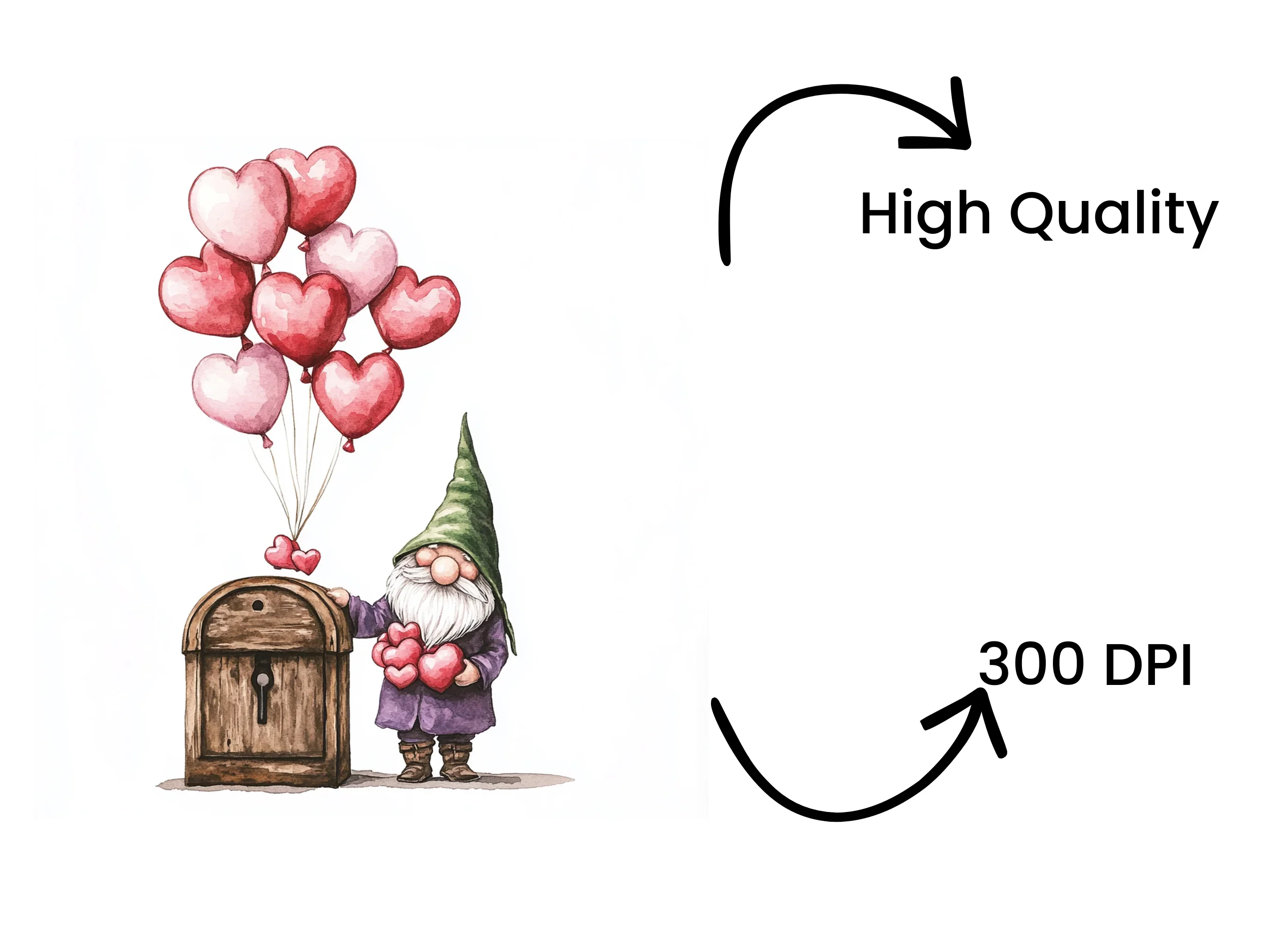 Valentine Gnomes with Heart Balloons Clipart Bundle - Image 4