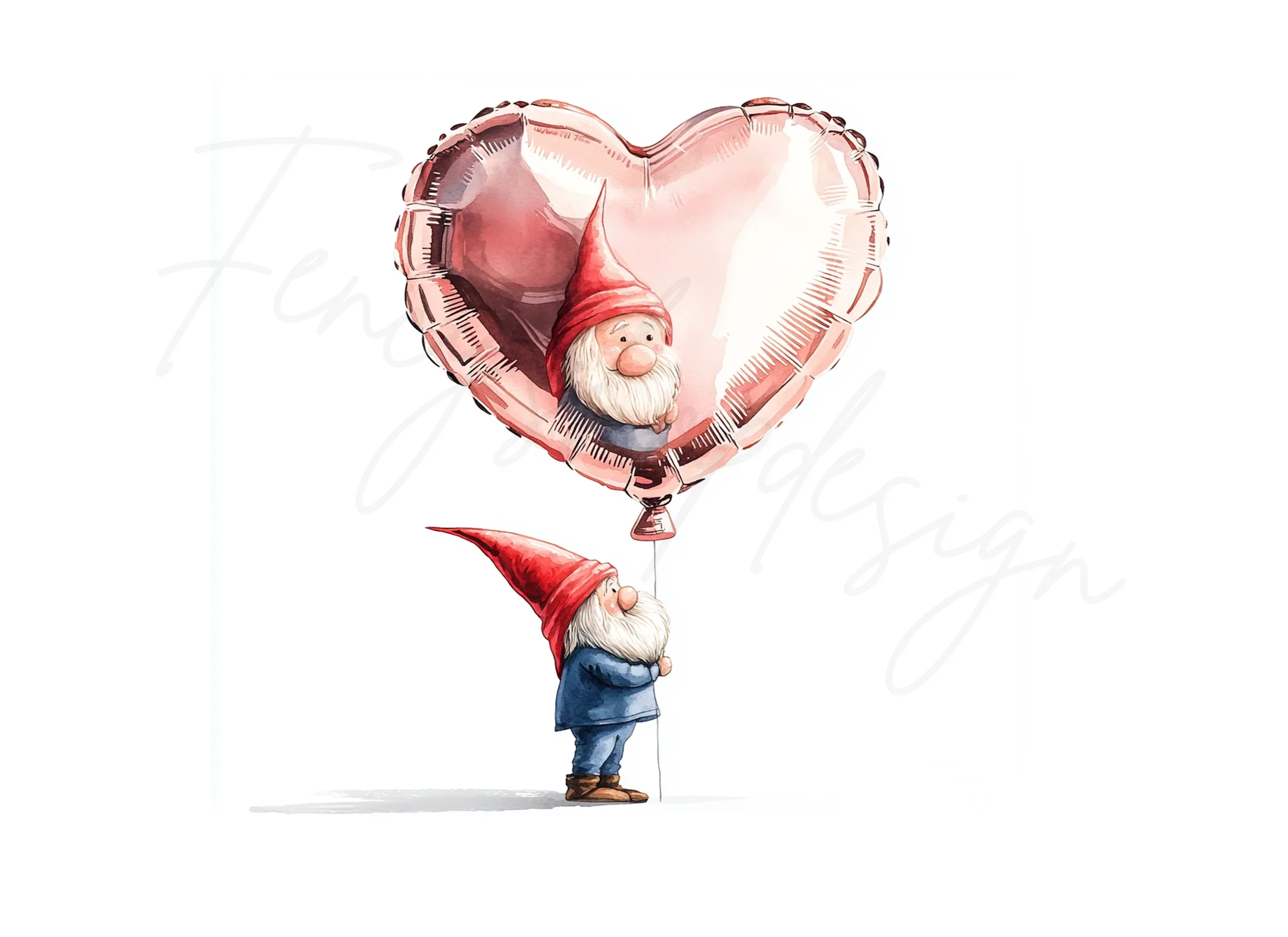 Valentine Gnomes with Heart Balloons Clipart Bundle - Image 3