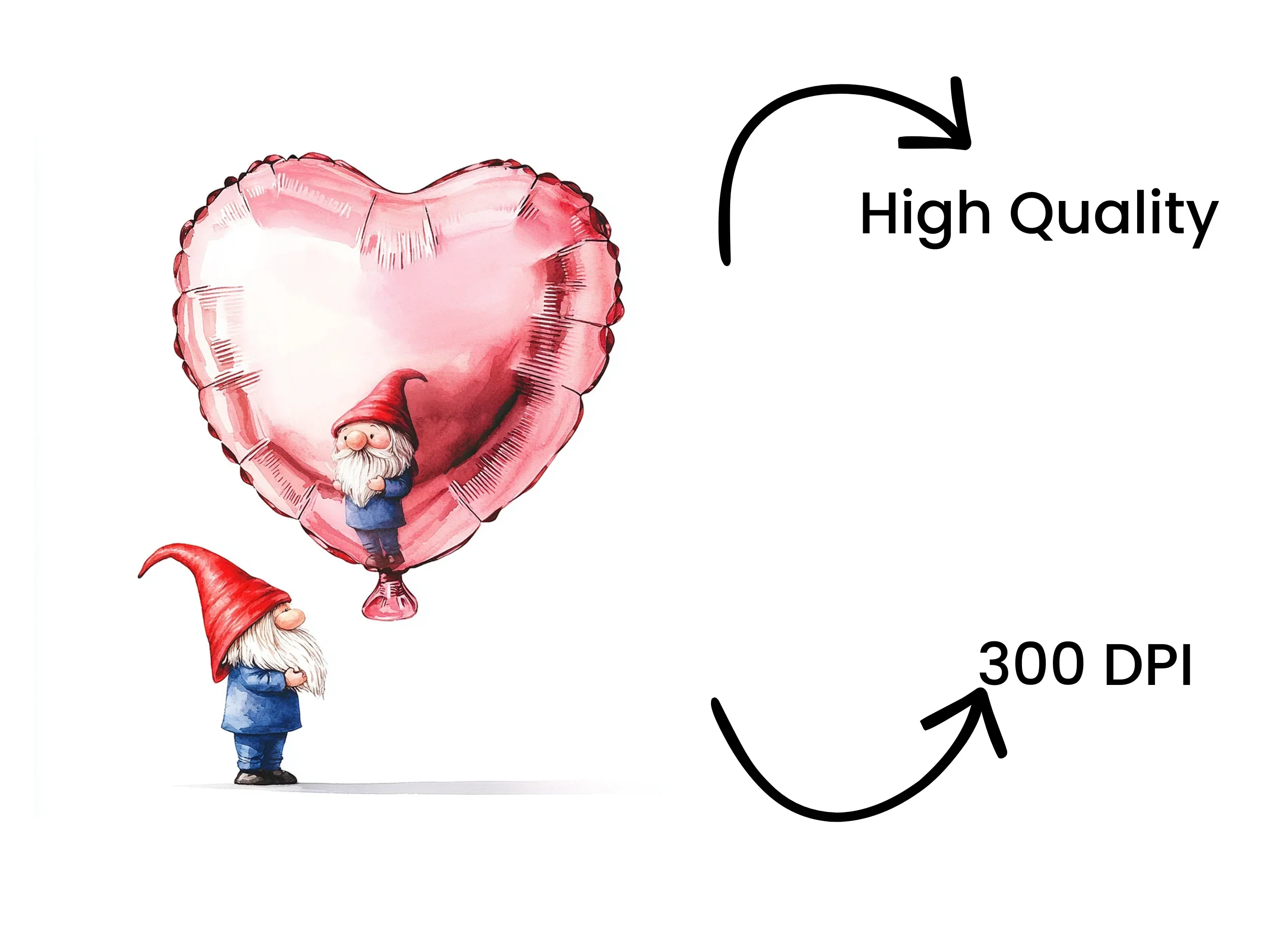 Valentine Gnomes with Heart Balloons Clipart Bundle - Image 4