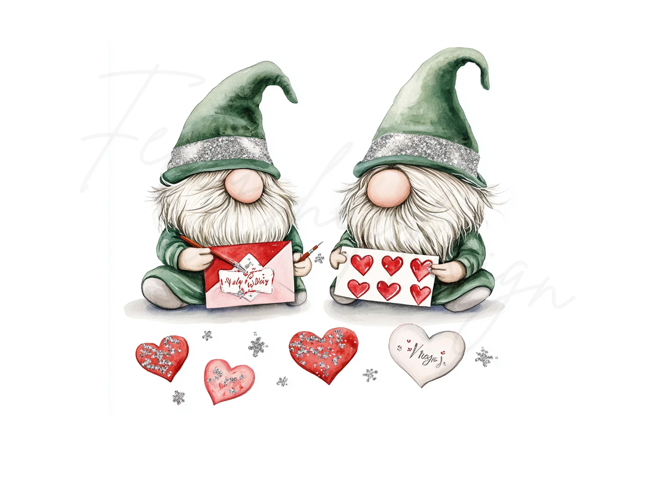 Valentine Gnomes with Hearts Clipart Bundle - Image 3