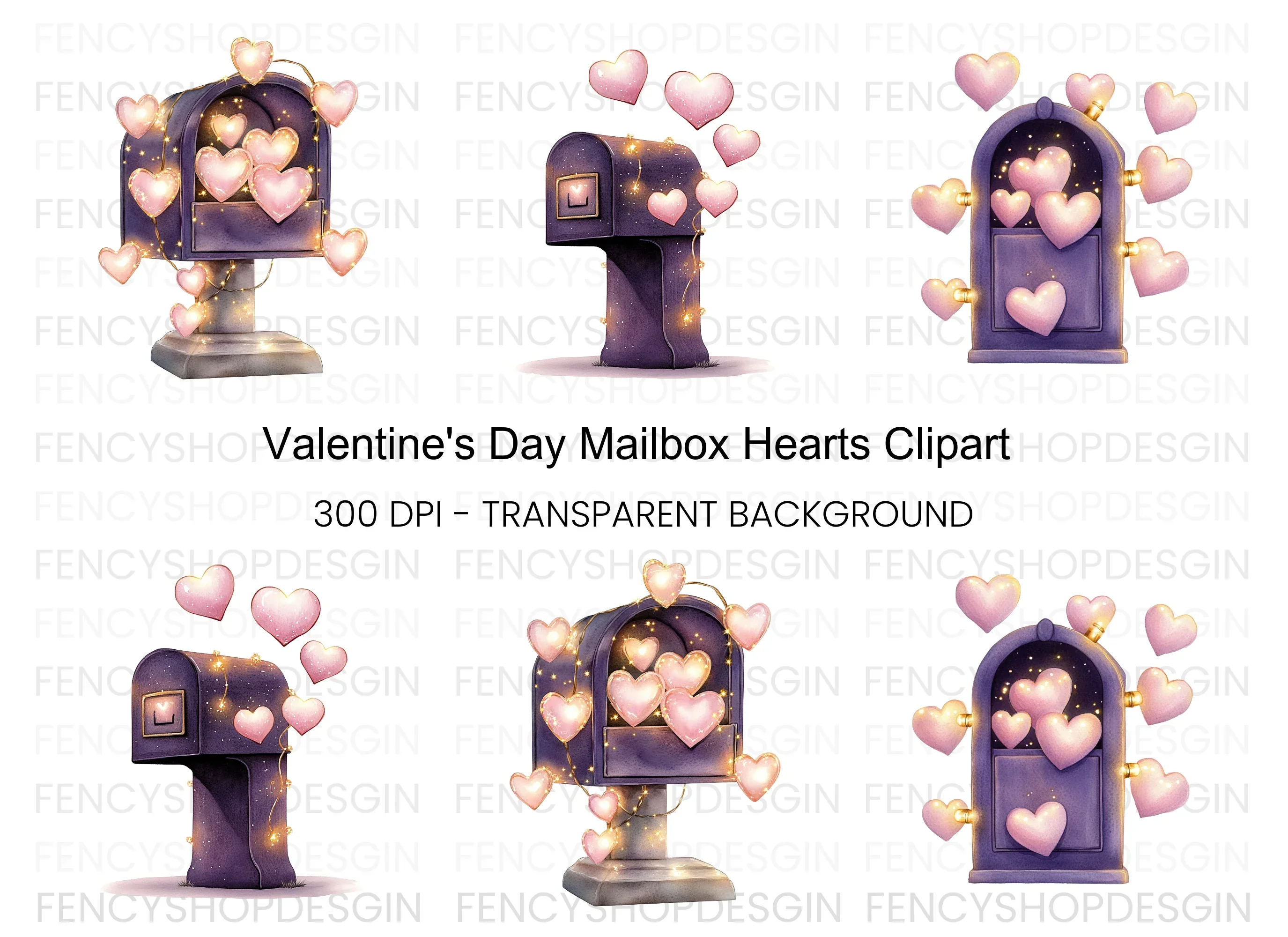 Valentine Mailbox Hearts Clipart Bundle