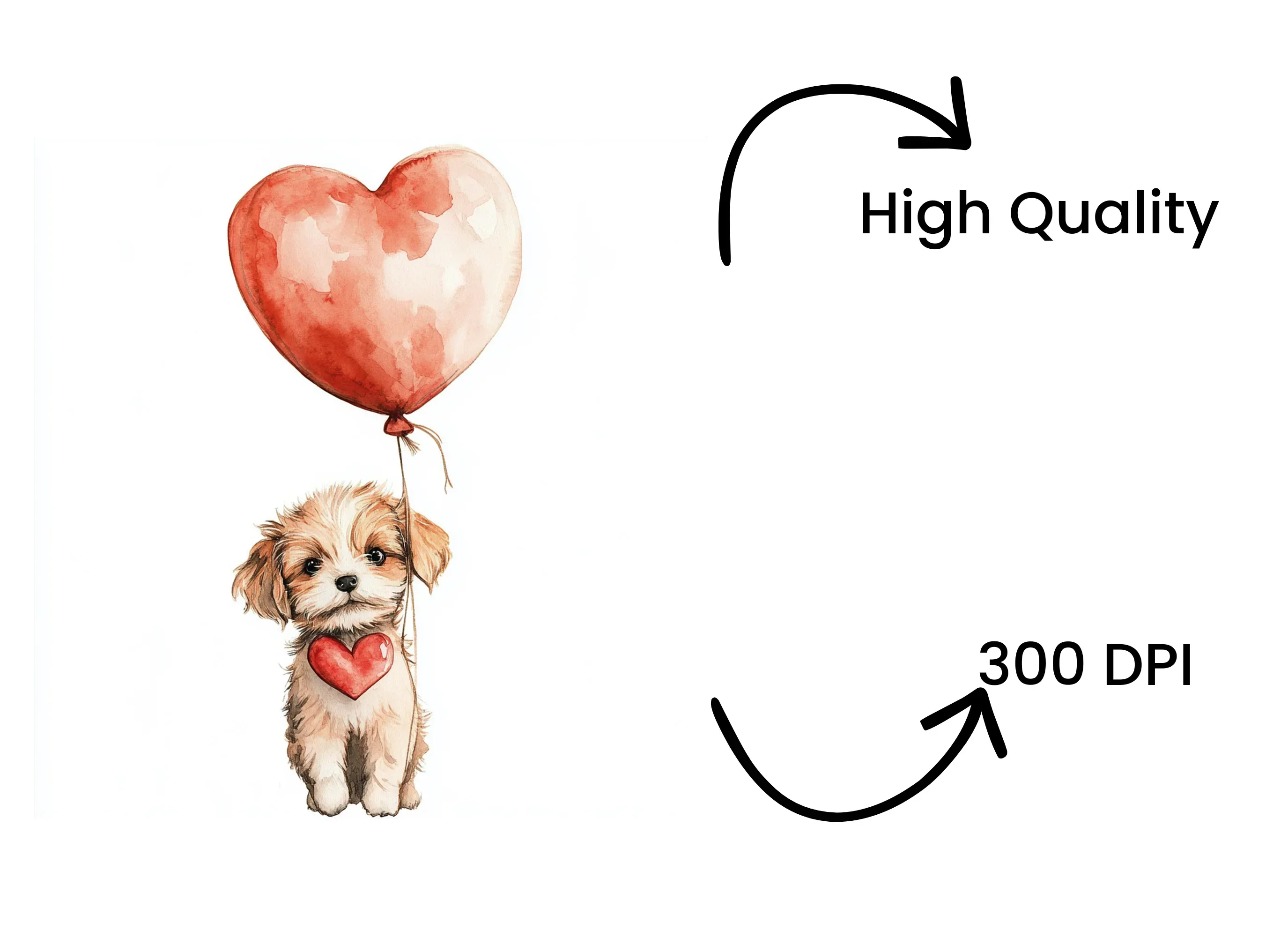 Valentine Puppy with Heart Balloon Clipart Bundle - Image 4