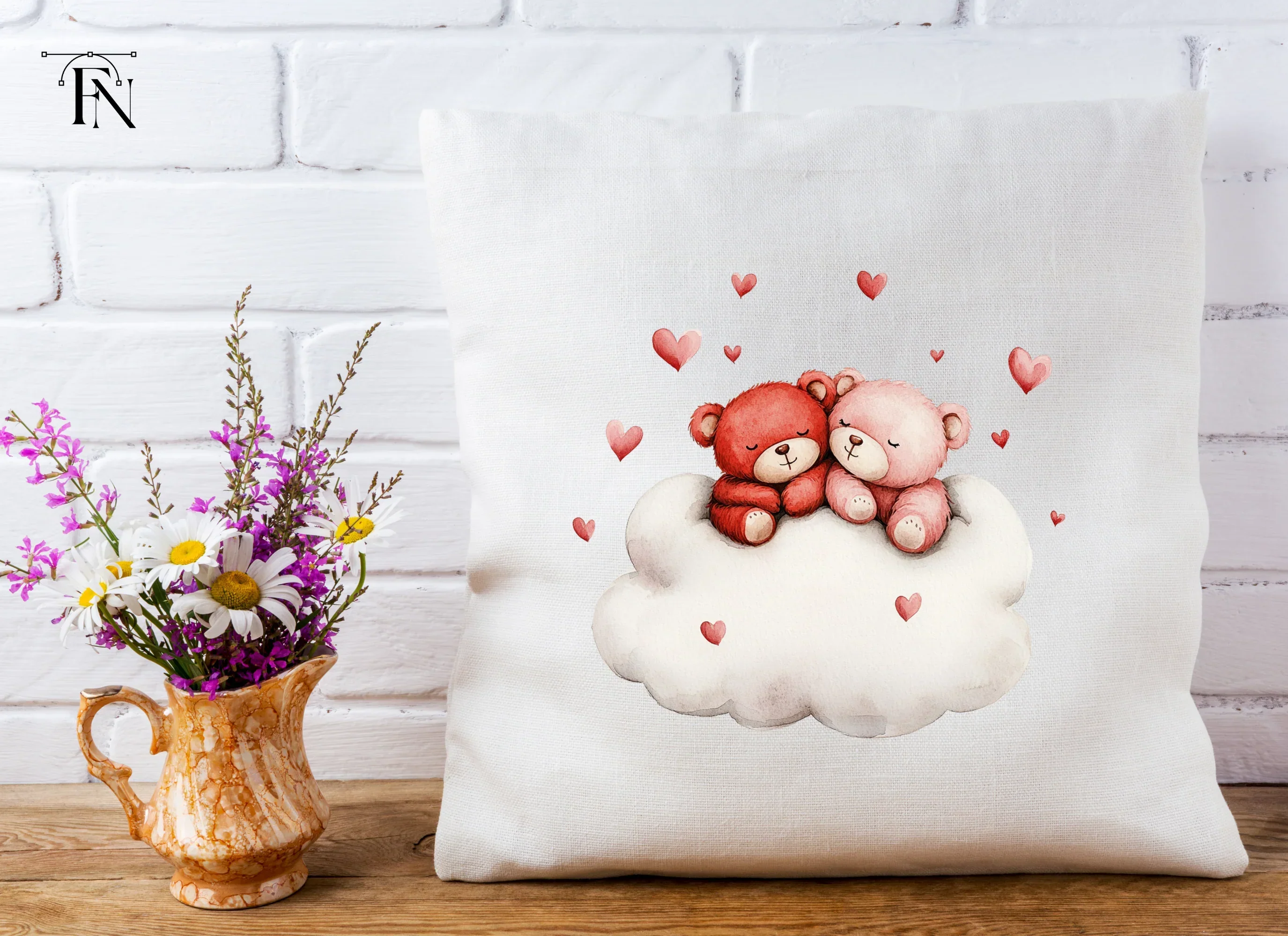 Valentine Teddy Bears on Clouds Clipart Bundle - Image 5