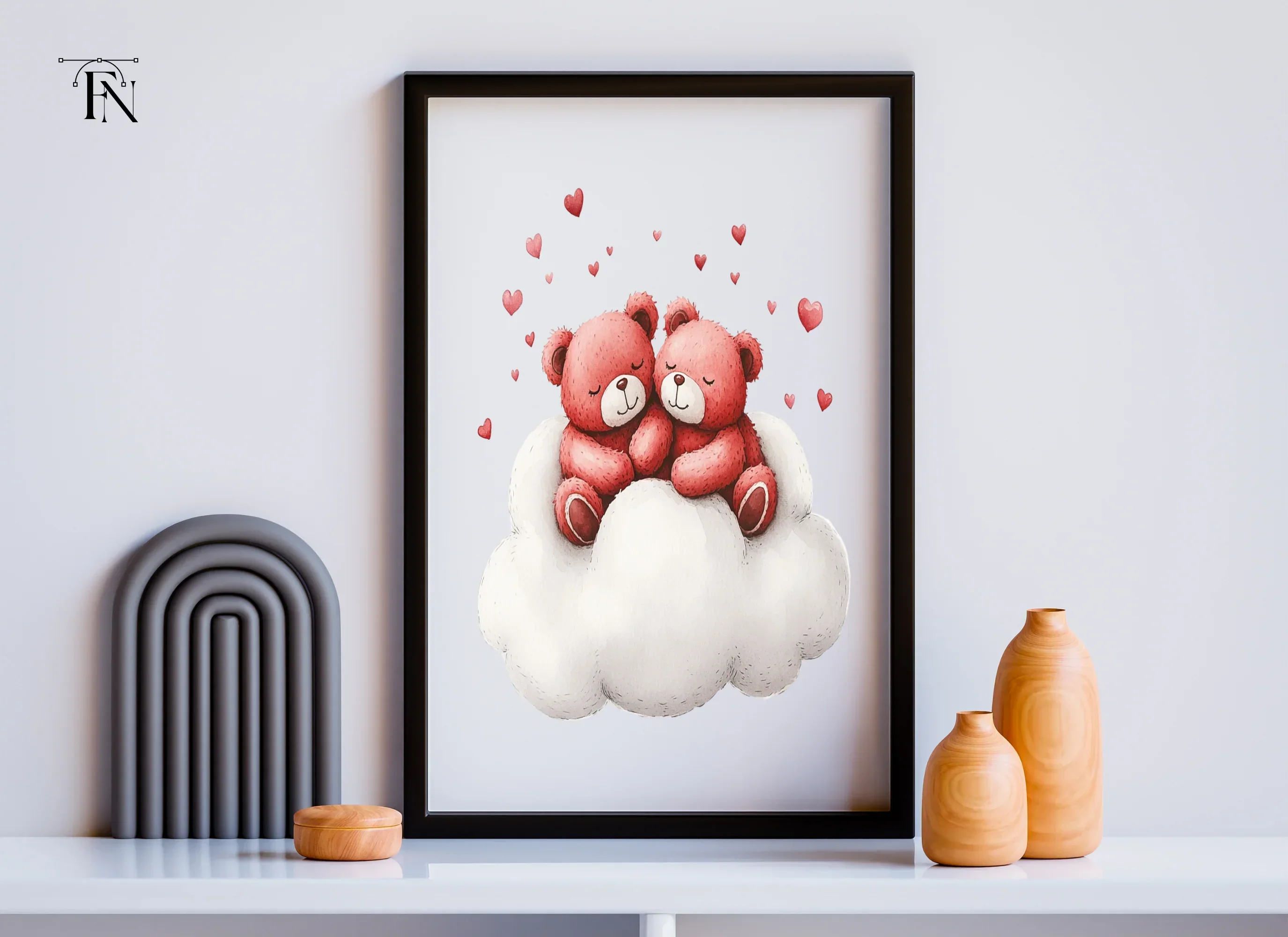 Valentine Teddy Bears on Clouds Clipart Bundle - Image 6