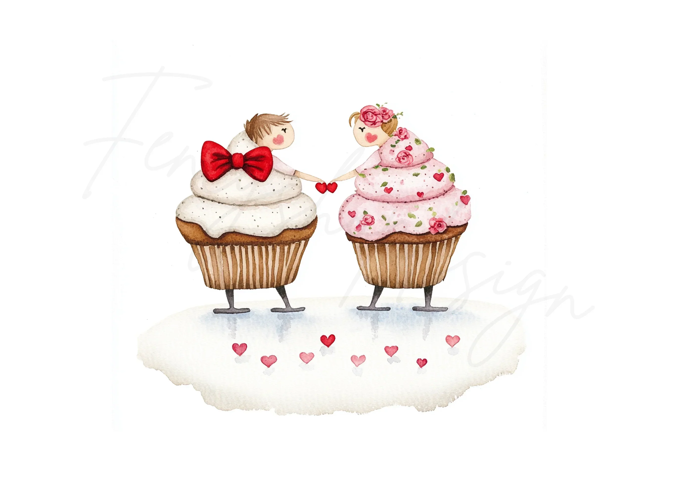Valentine's Day Cupcake Couple Clipart Bundle - Image 3