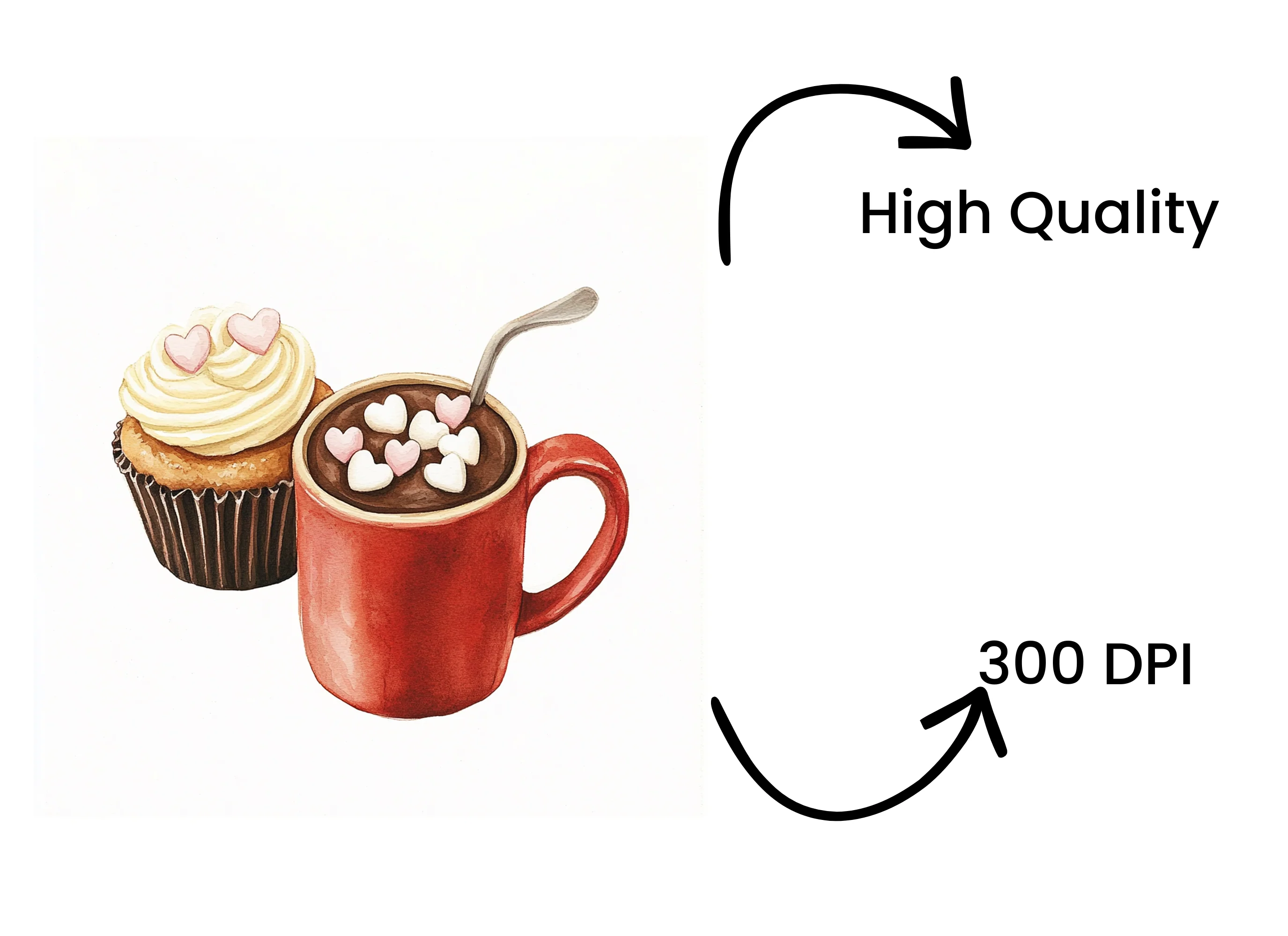 Valentine's Day Cupcake Hot Cocoa Clipart Bundle - Image 4
