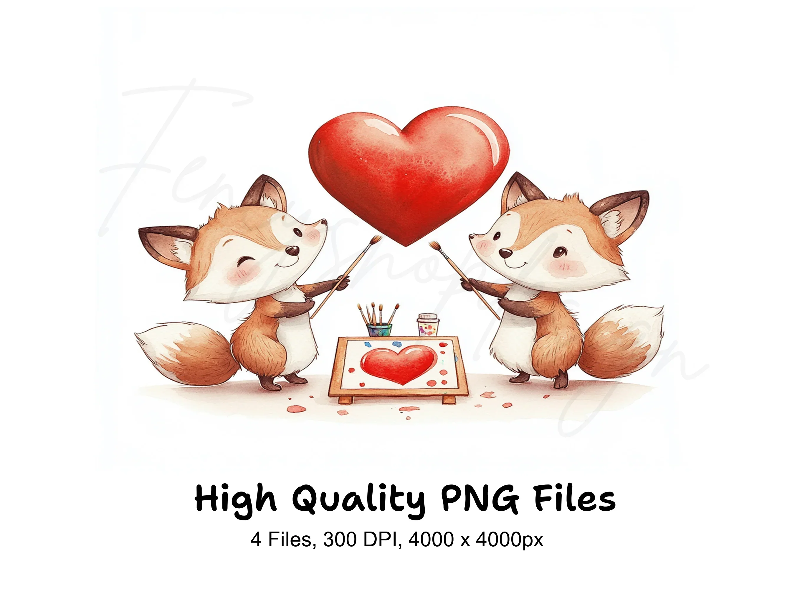 Valentine's Day Cute Fox Couple Clipart Bundle