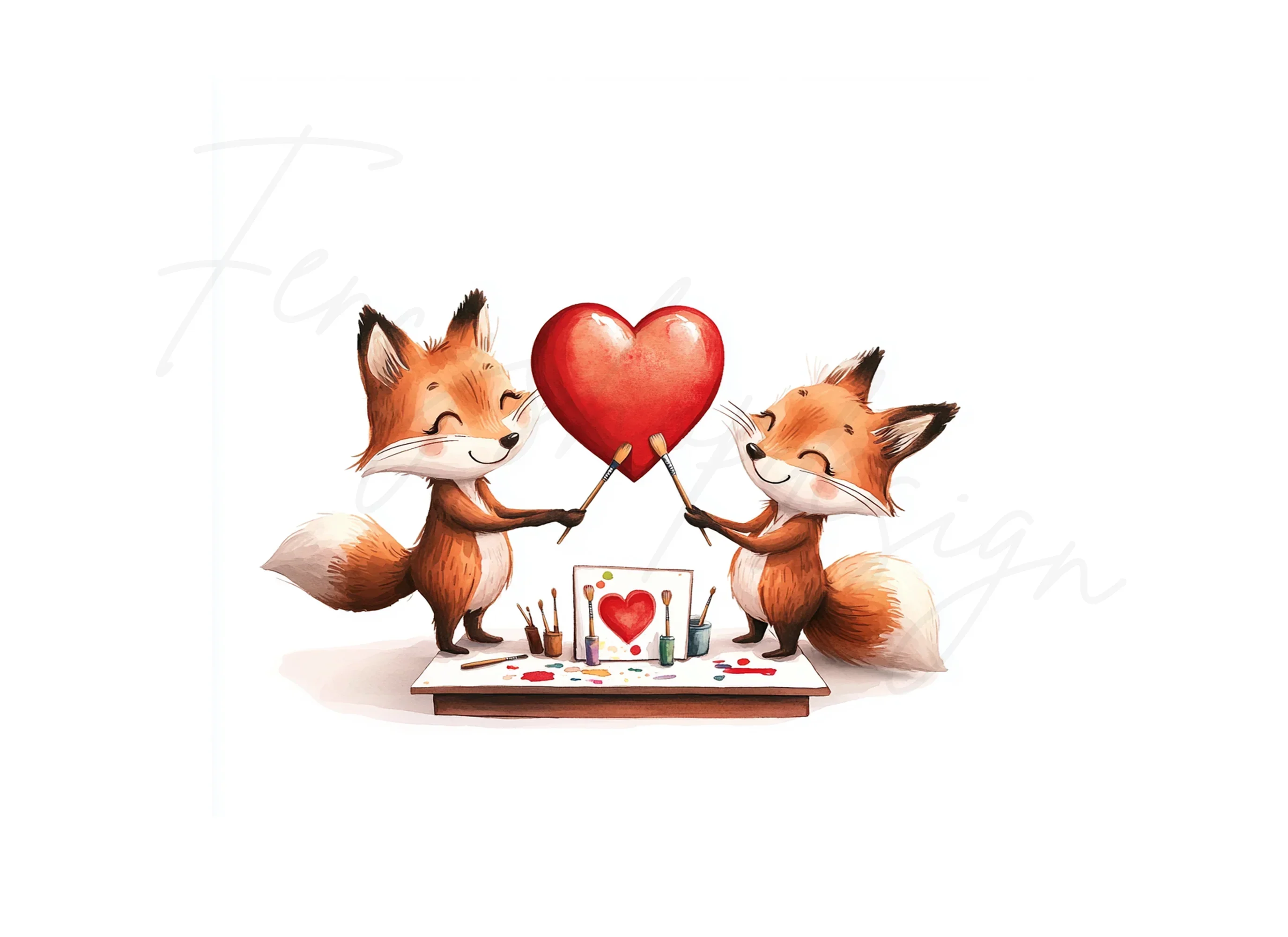 Valentine's Day Cute Fox Couple Clipart Bundle - Image 3