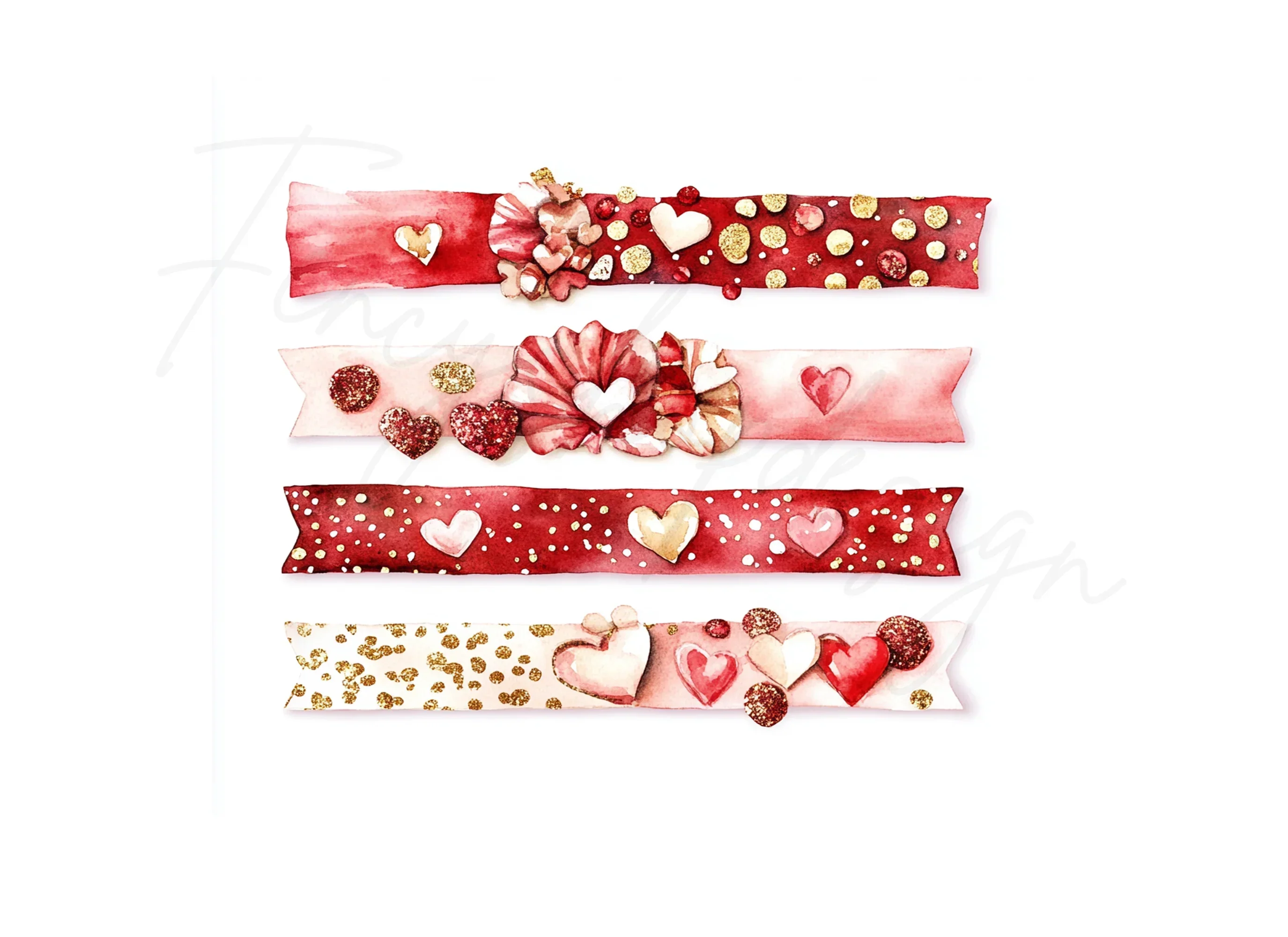 Valentine's Day Heart Ribbons Clipart Bundle - Image 3