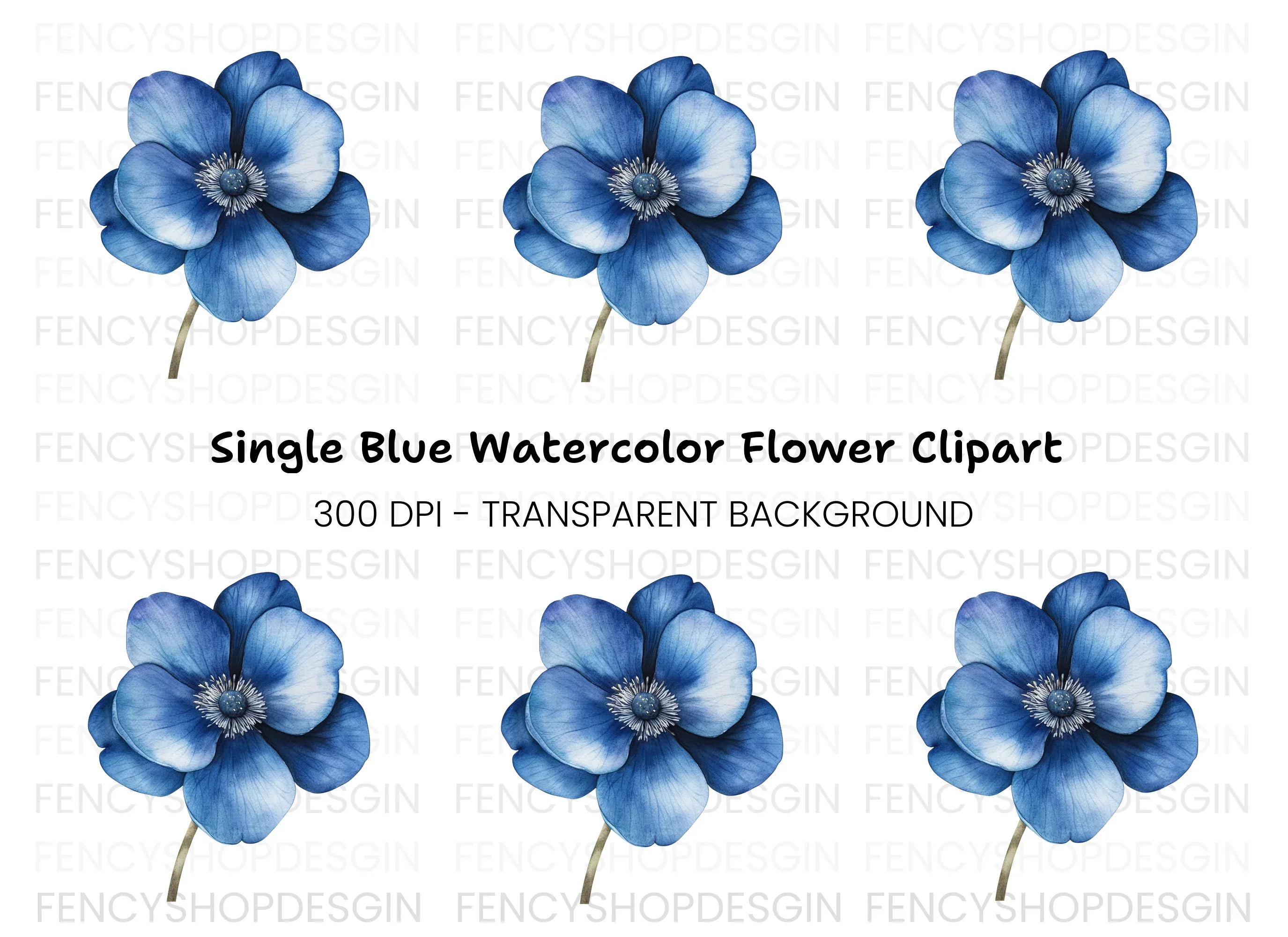 Vibrant Blue Anemone Flower Clipart Bundle