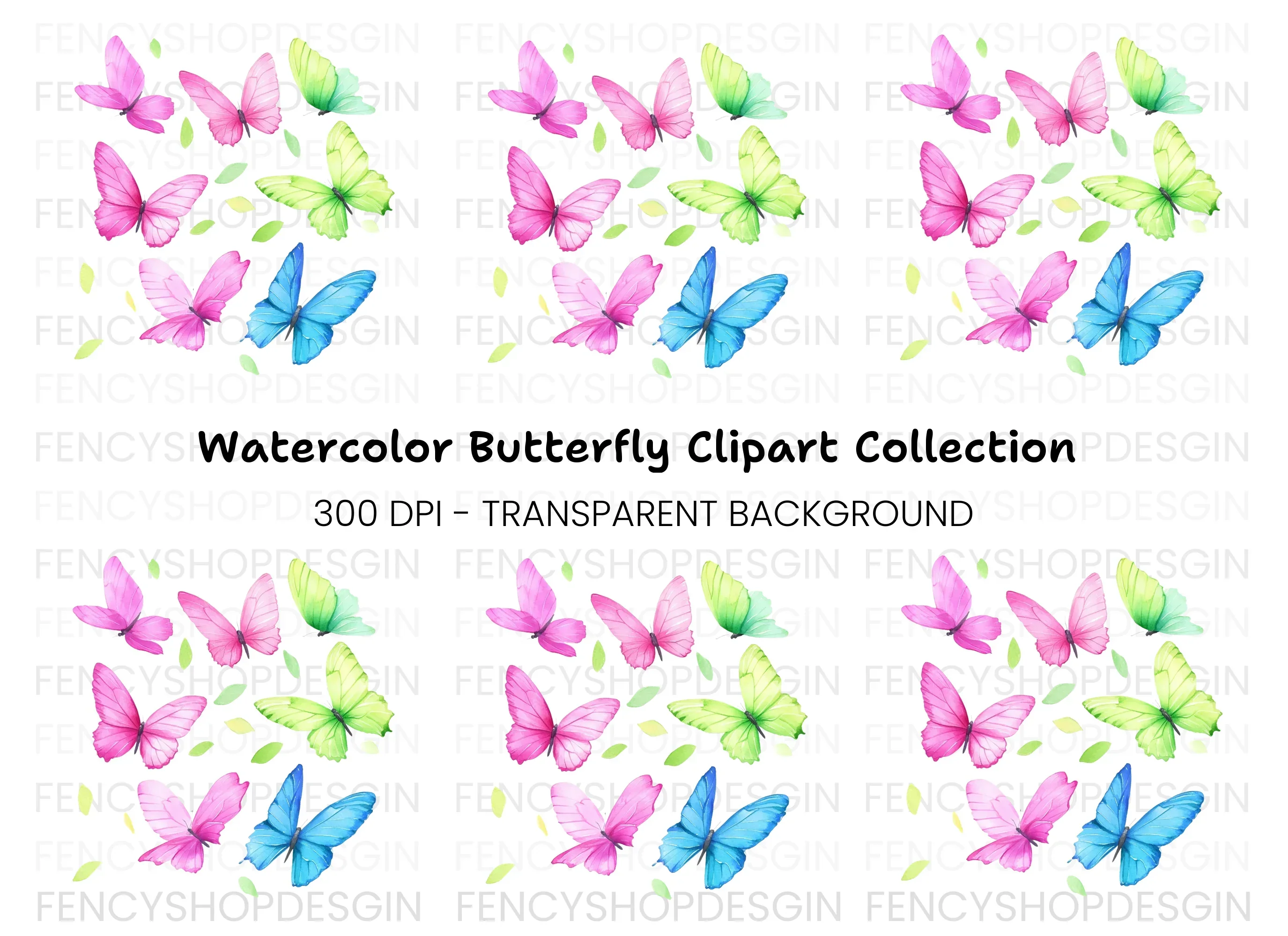 Vibrant Butterfly and Leaves Clipart Bundle