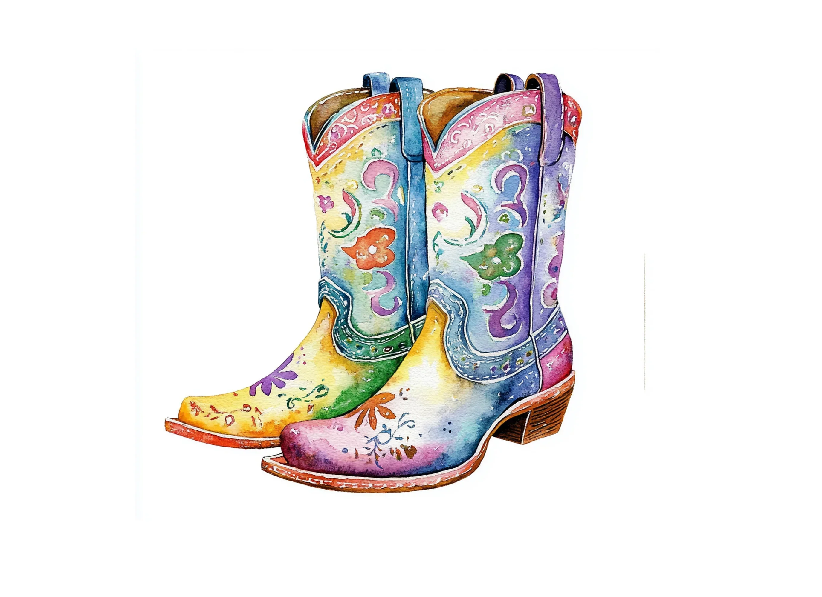 Vibrant Floral Cowgirl Boots Clipart Bundle - Image 2