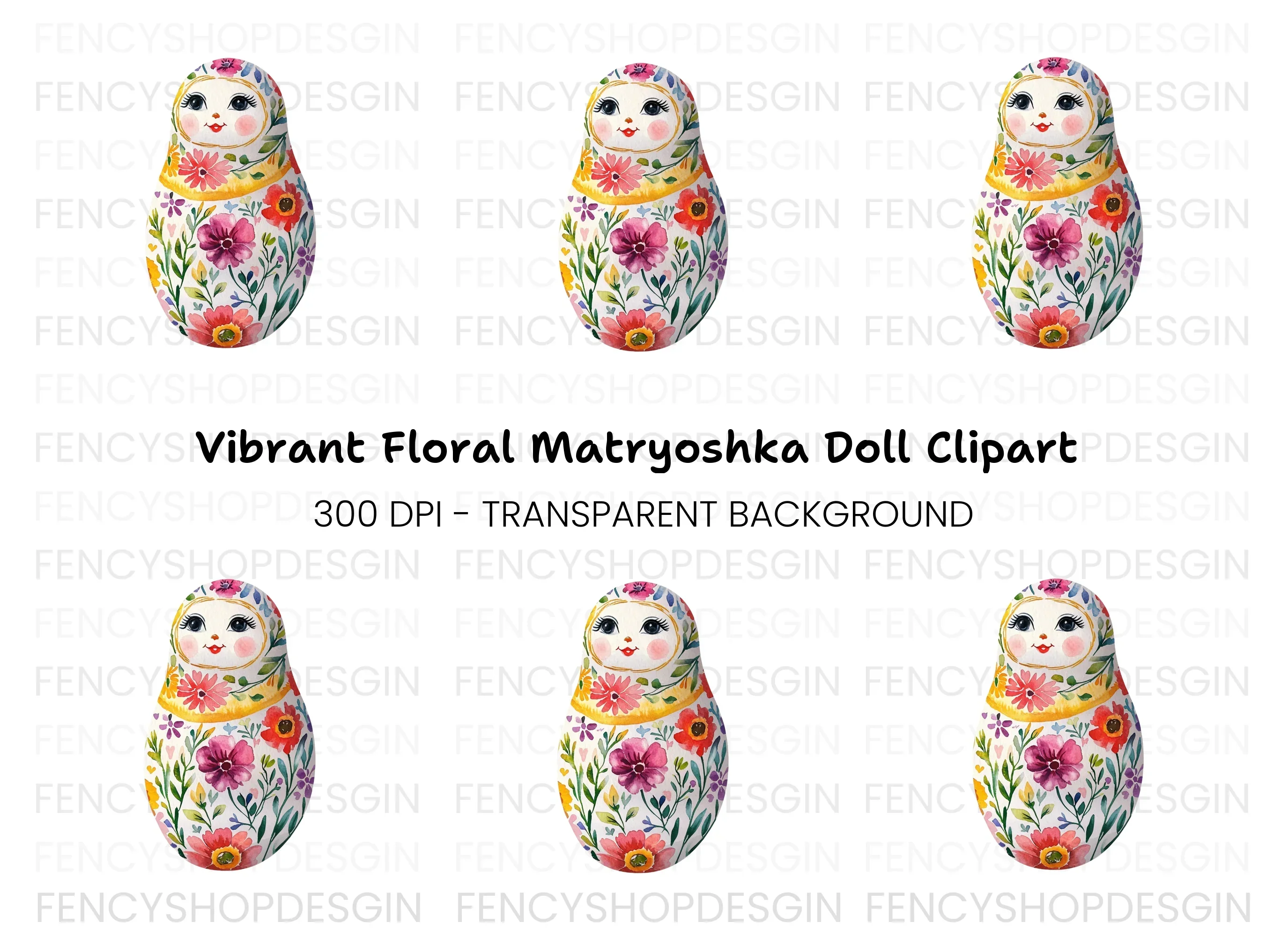 Vibrant Floral Matryoshka Doll Clipart Bundle