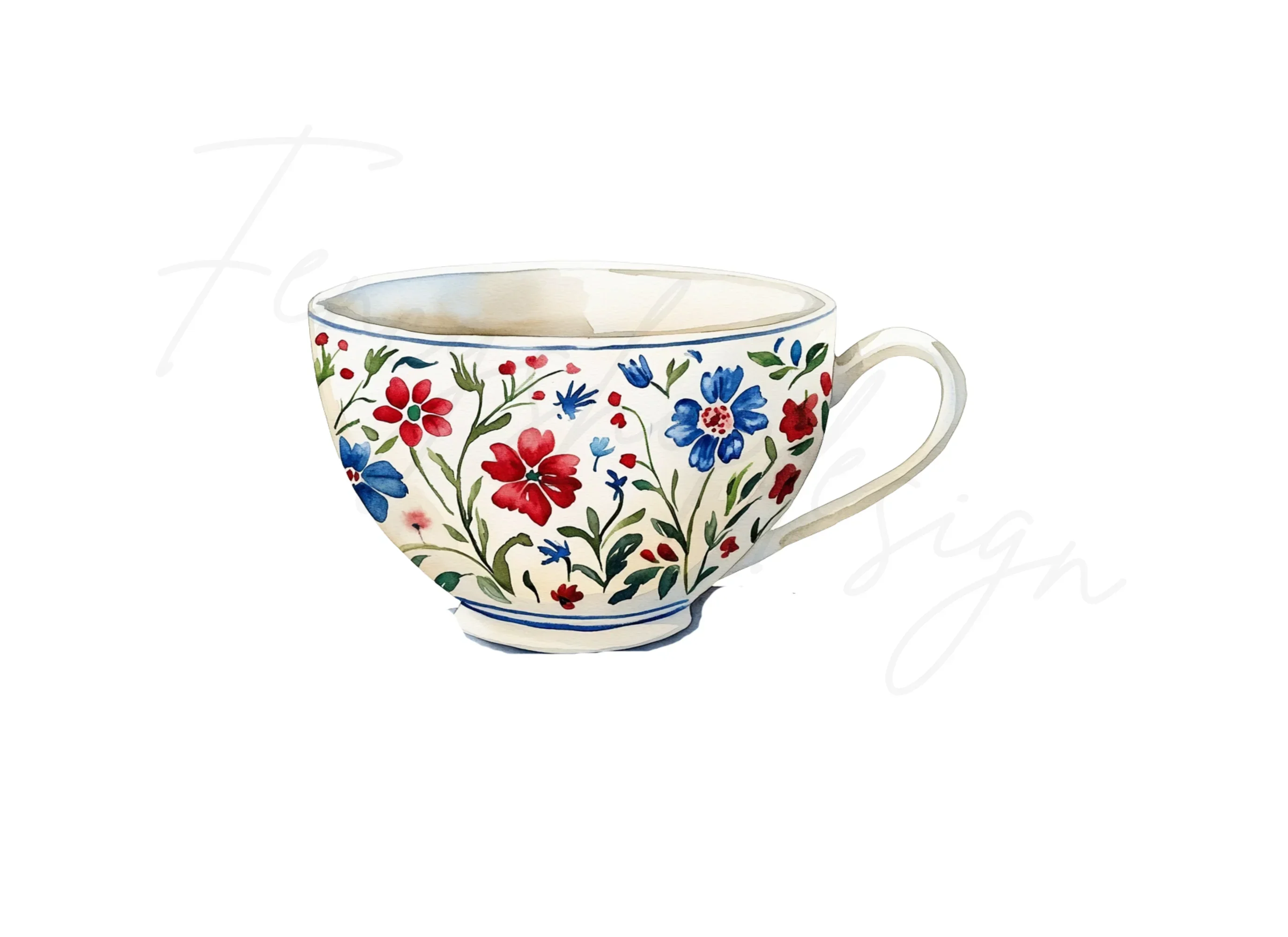 Vibrant Folk Floral Tea Cups Clipart Bundle - Image 2