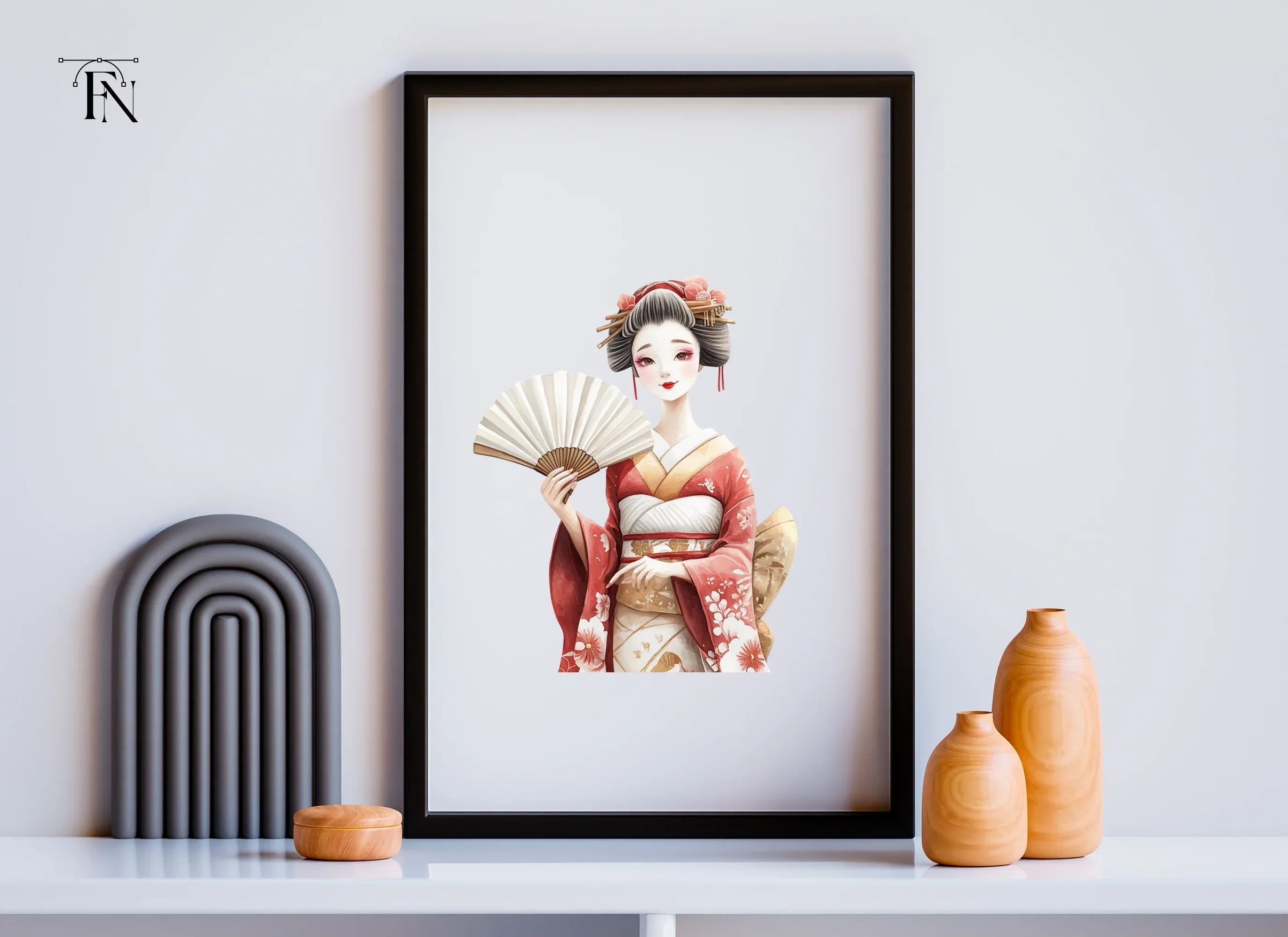 Vibrant Geisha with Fans Clipart Bundle - Image 5