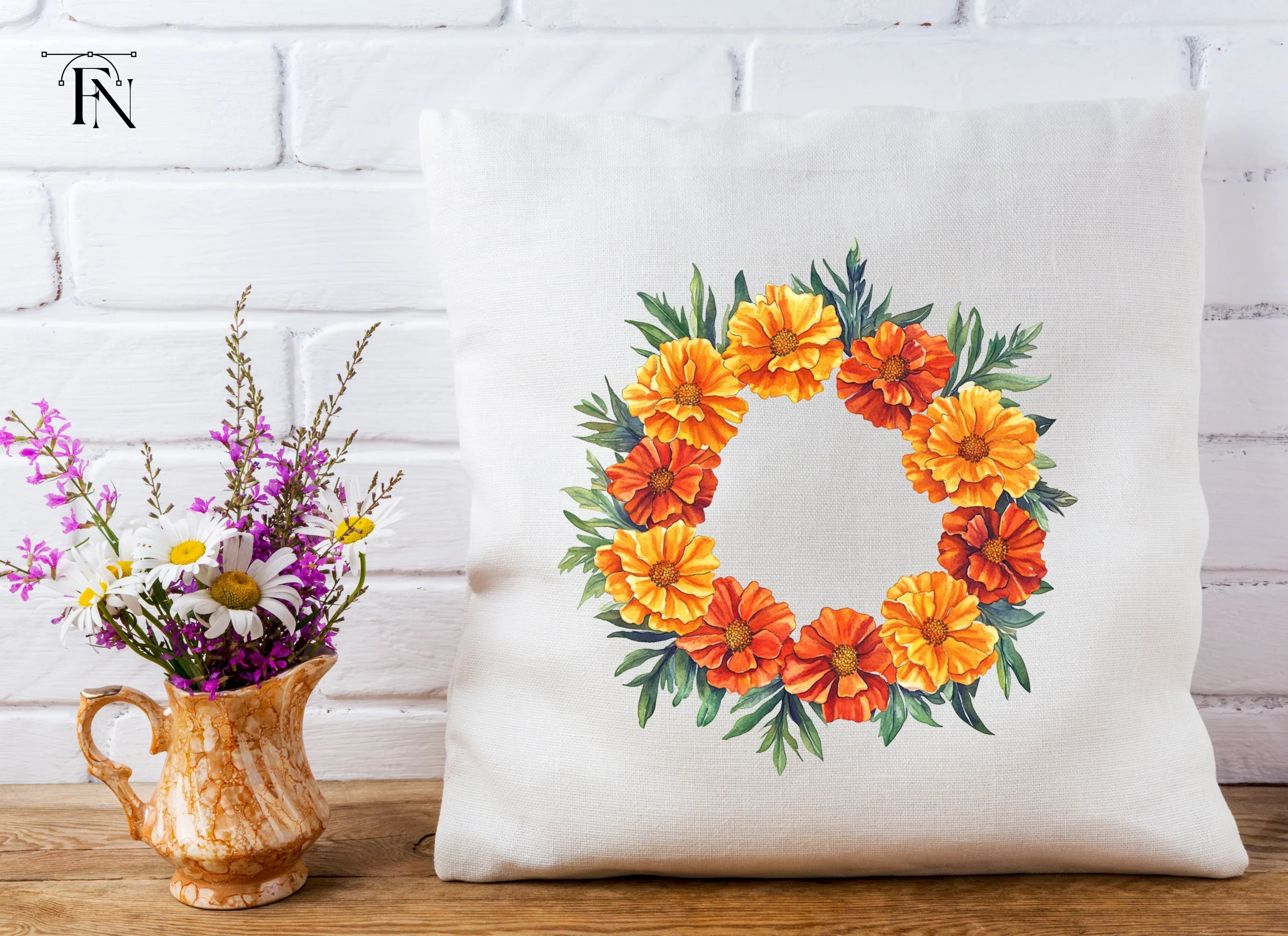 Vibrant Marigold Flower Wreath Clipart Bundle - Image 2