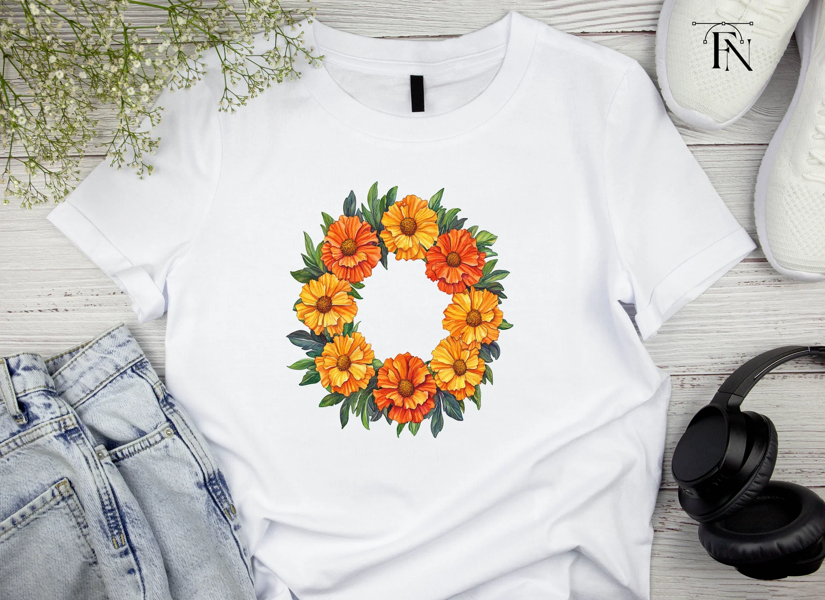 Vibrant Marigold Flower Wreath Clipart Bundle - Image 6