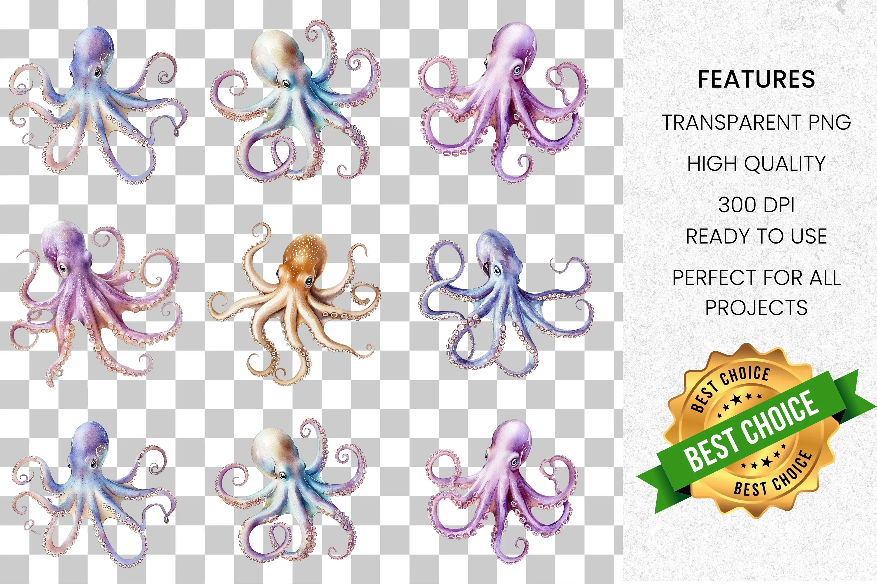 Vibrant Octopus Clipart Bundle - Image 2