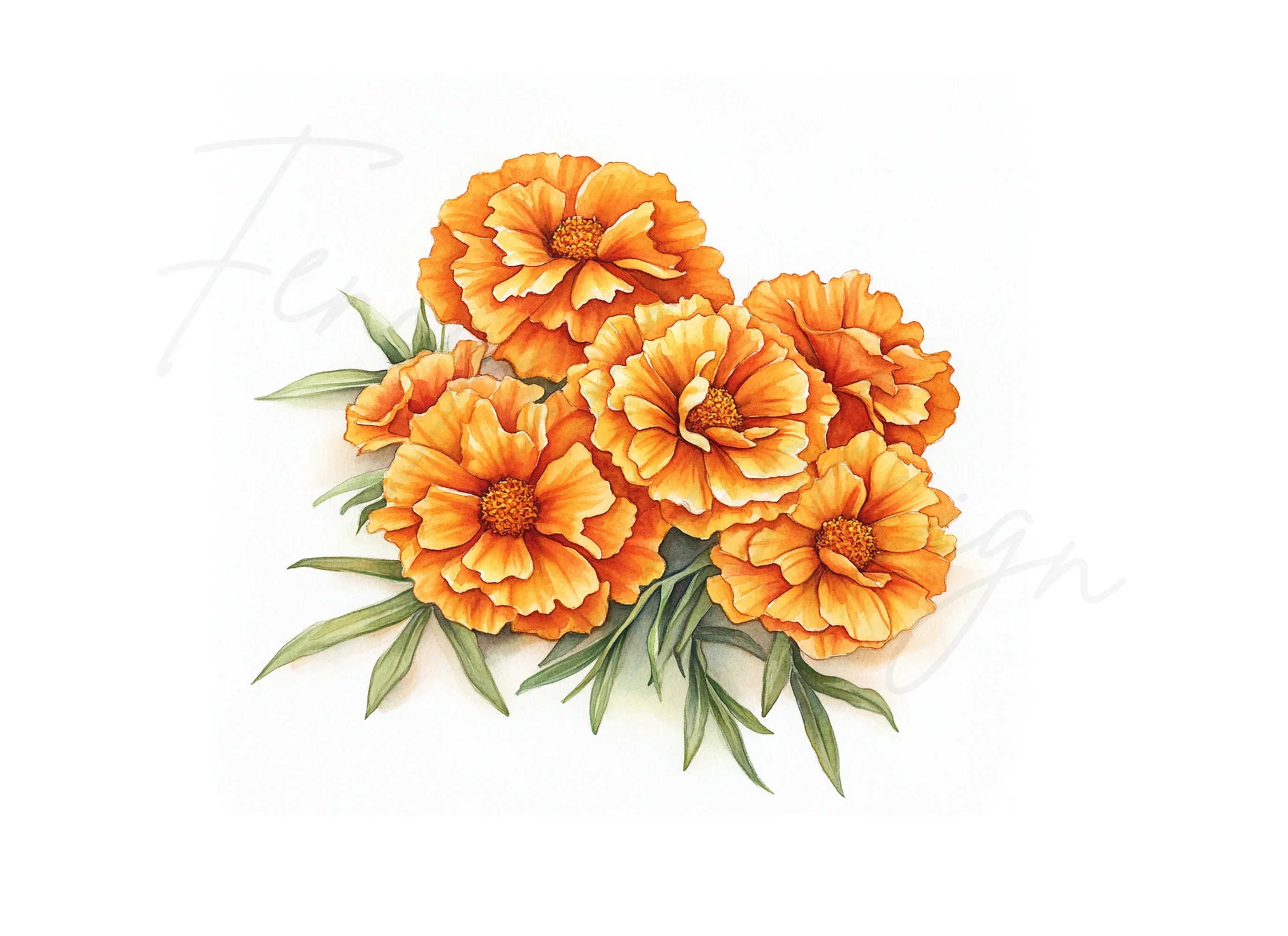 Vibrant Orange Marigold Flower Clipart Bundle - Image 3