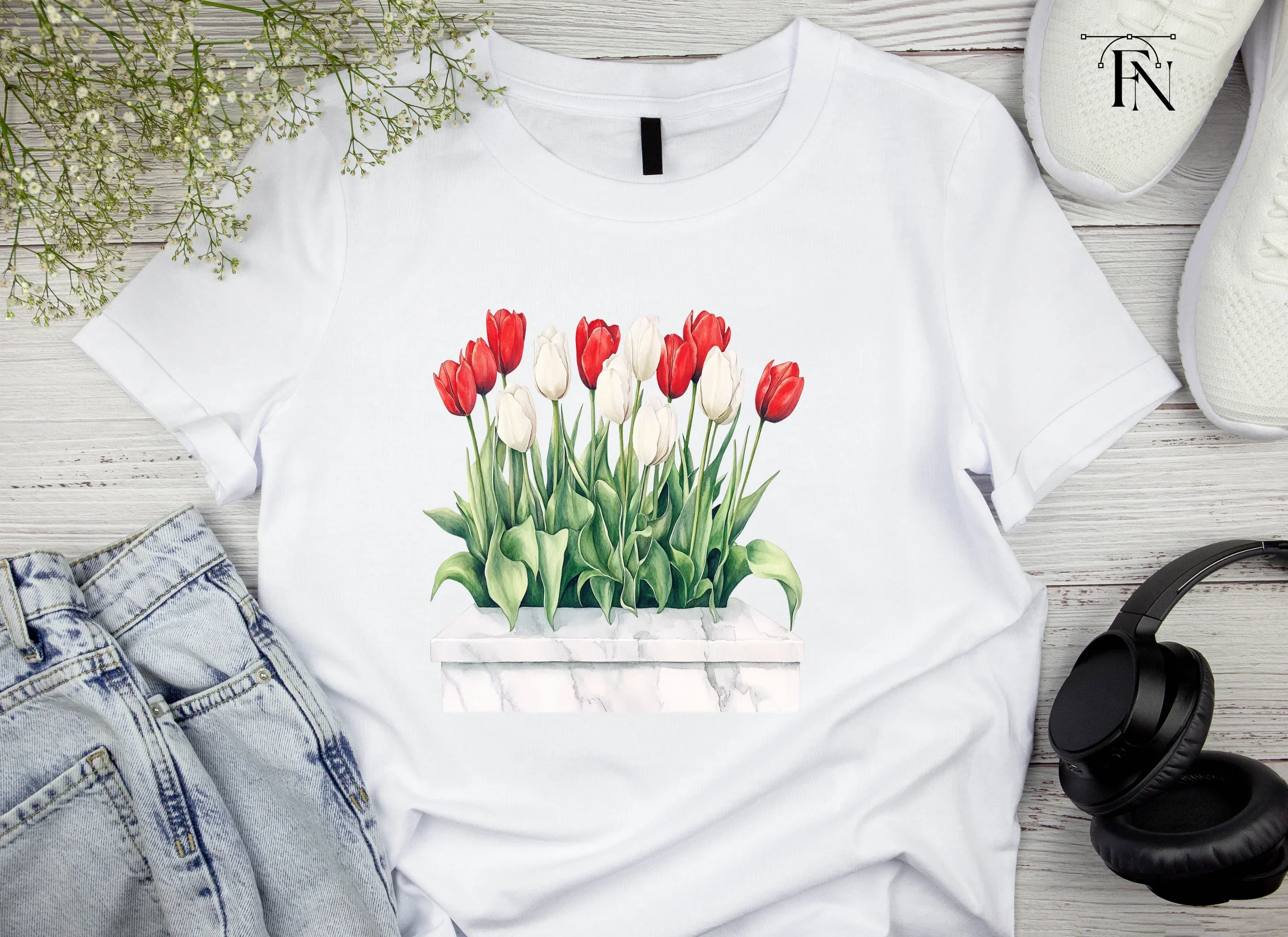 Vibrant Red and White Tulip Clipart Bundle - Image 5
